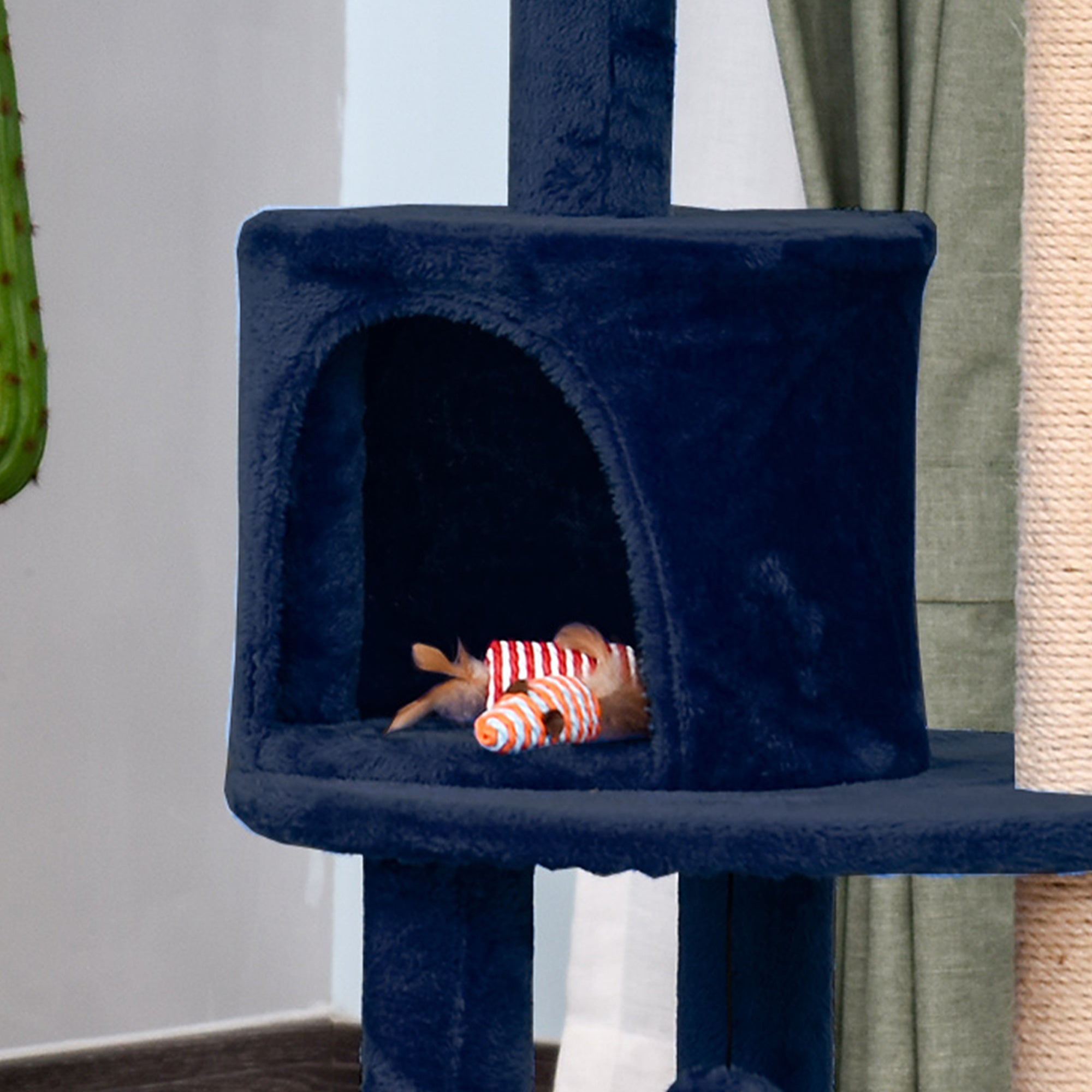 PawHut 104 cm Cat Tree, Cat Condo Tree Tower, Cat Activity Centre with Scratching Posts, Plush Perches, Hanging Ball - Blue - North Peak Garden Furniture