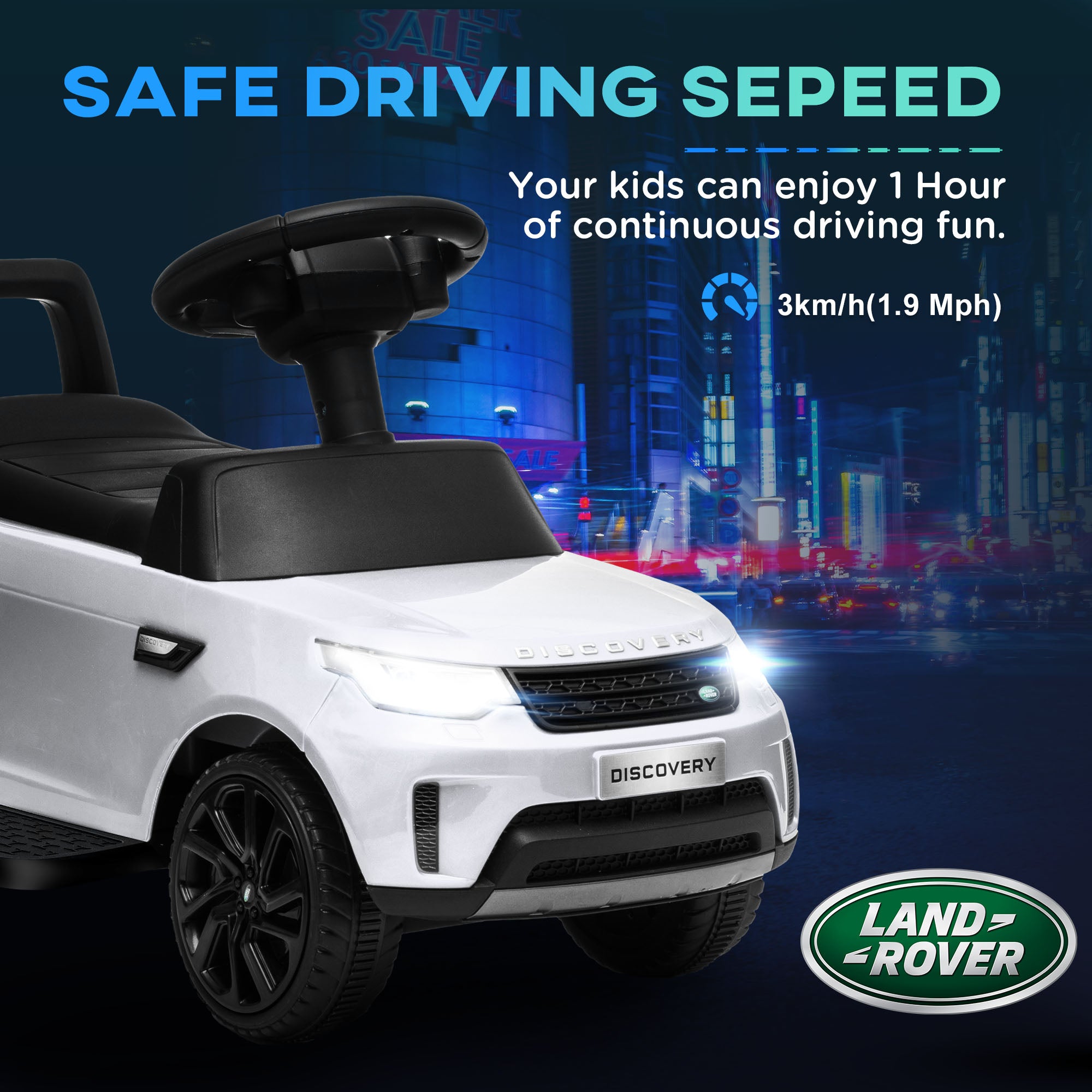 AIYAPLAY 2 in 1 Land Rover Licensed 6V Kids Electric Ride On Car Sliding Car w/ Headlights Music, for 18-60 Months White