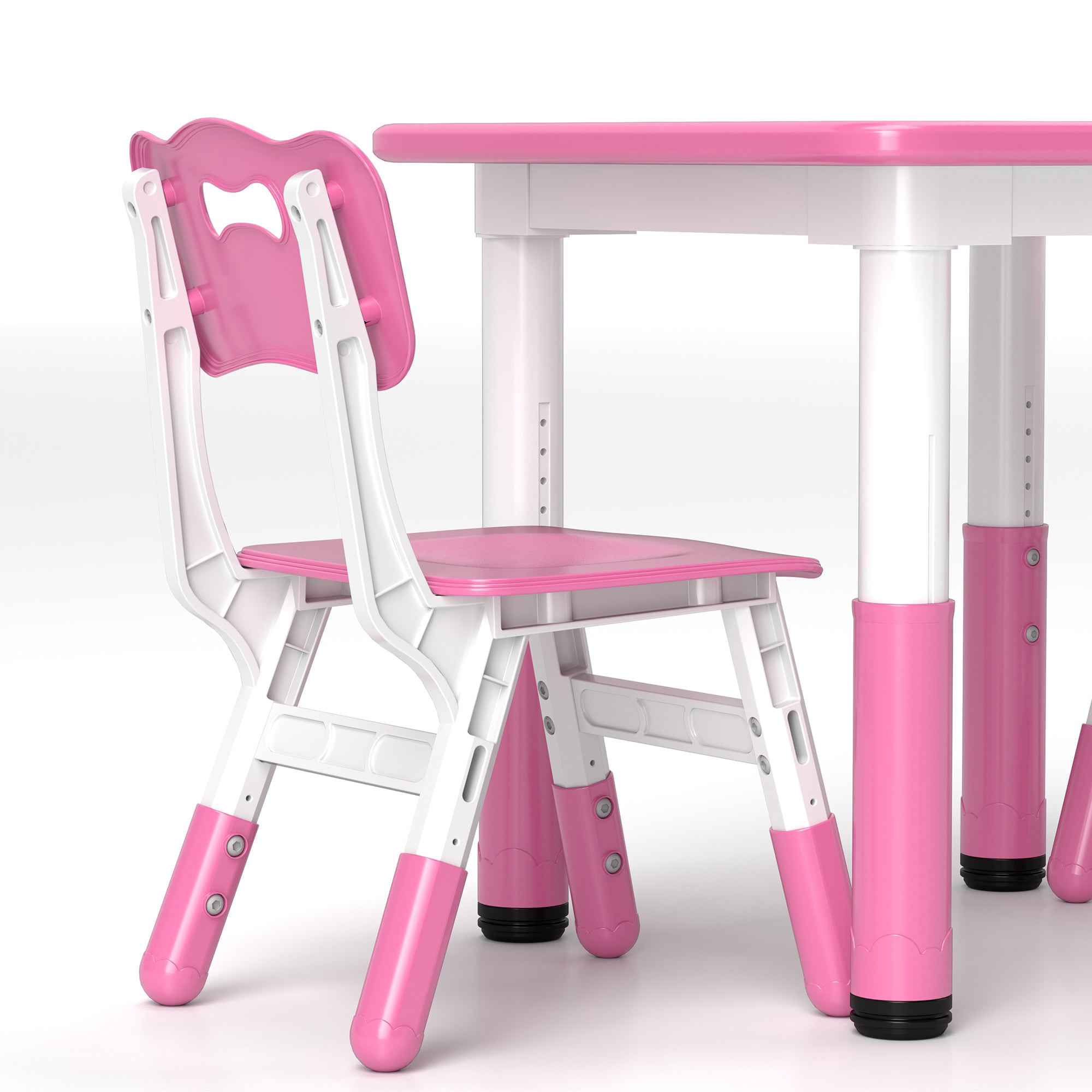 AIYAPLAY Height Adjustable Toddler Table and Chair Set, 3 Pcs Children Activity Table w/ 2 Chairs, for Playroom, Bedroom - Pink - North Peak Garden Furniture