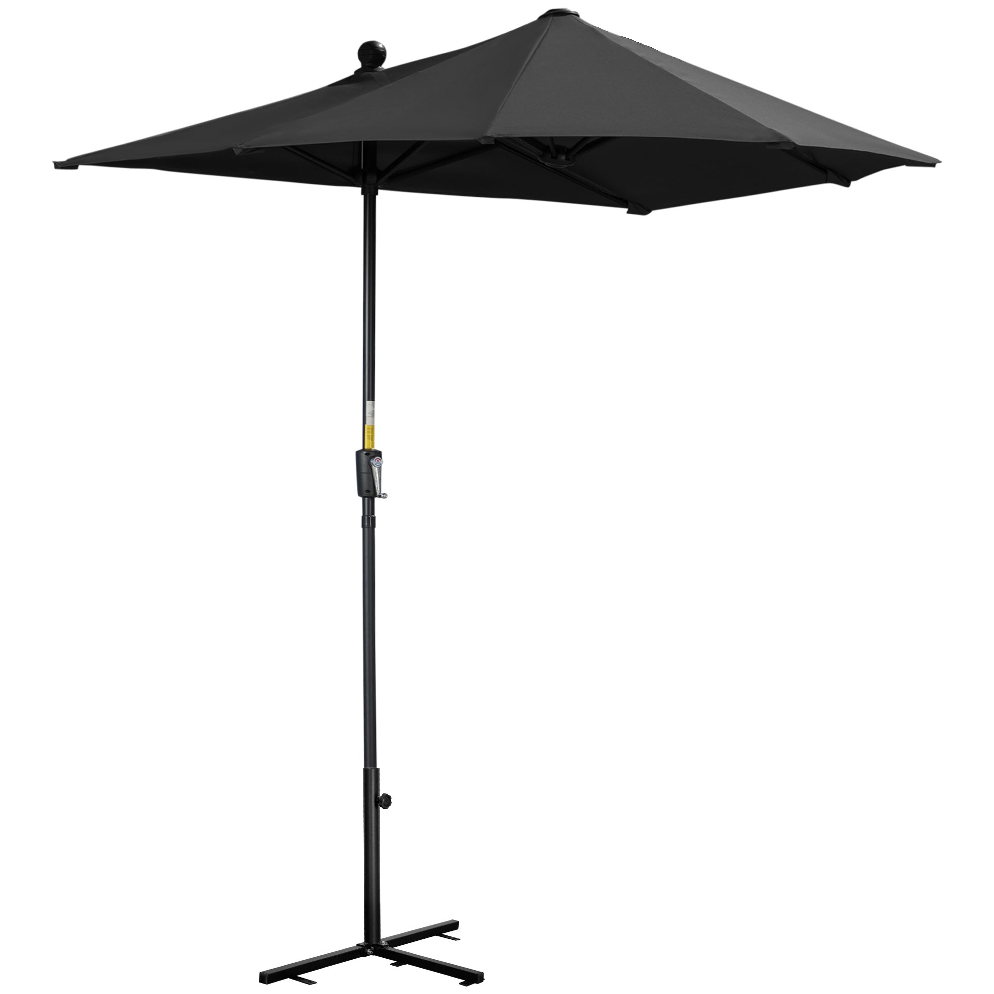 Outsunny 2m Half Parasol Market Umbrella Garden Balcony Parasol with Crank Handle, Base, Double-Sided Canopy, Black - North Peak Garden Furniture