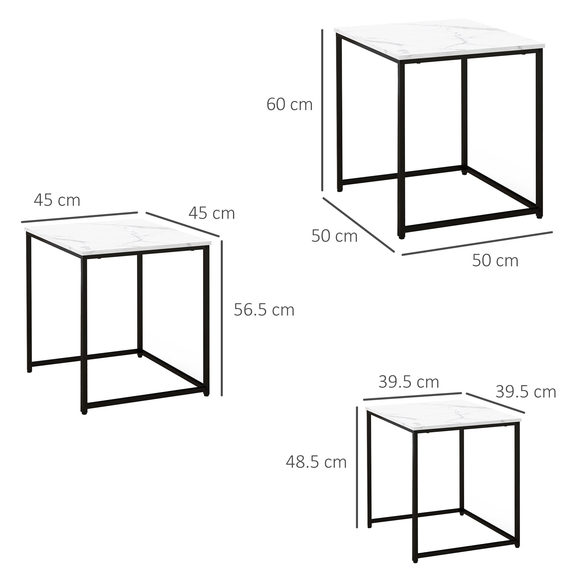 HOMCOM Three Nest of Tables, Marble Effect Finish - North Peak Garden Furniture