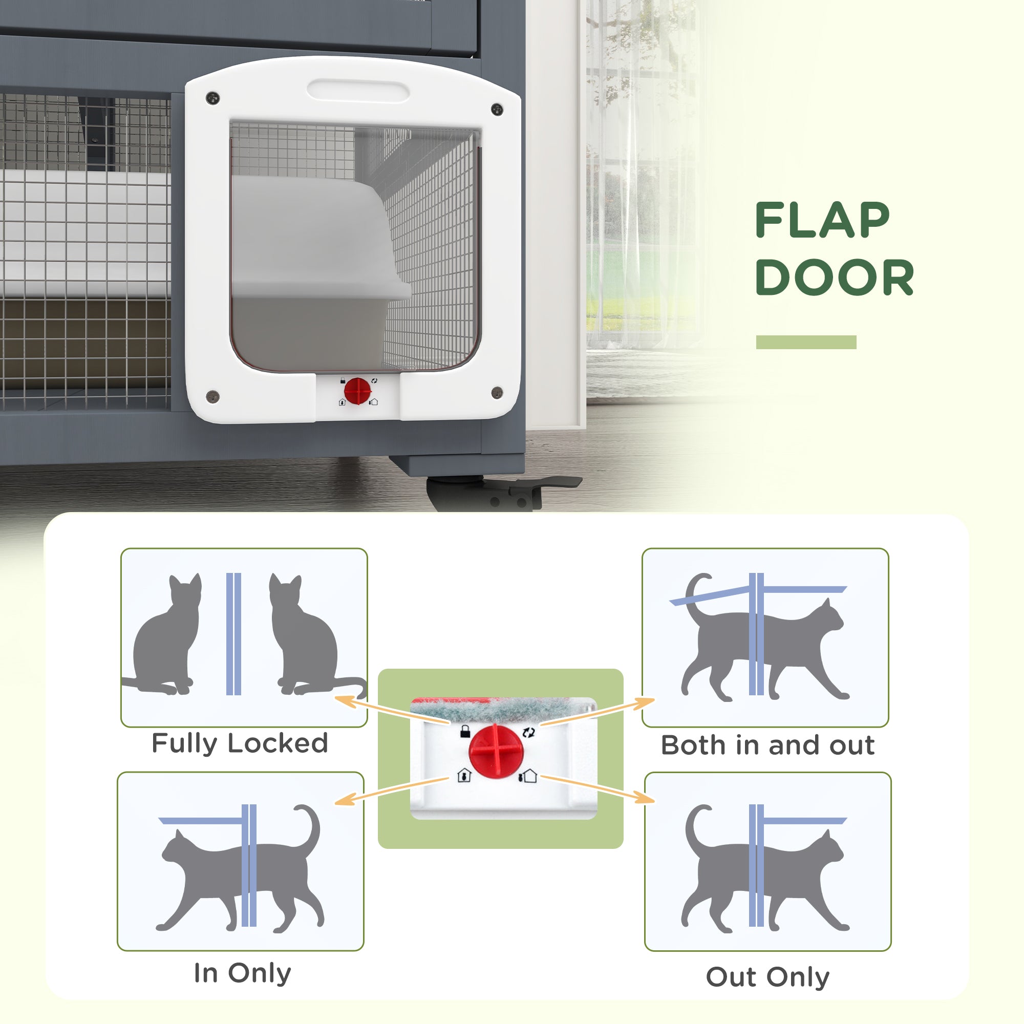 PawHut Cat House, Wooden Outdoor Catio Cat Enclosure on Wheels, Wooden Kitty Cage with Platforms, Hammock, Light Grey