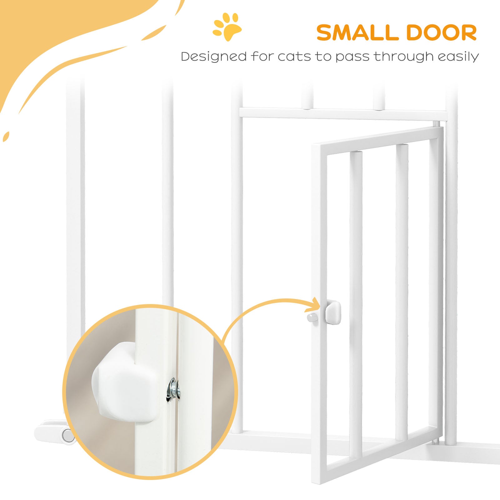 PawHut Extra Tall Pet Gate, Indoor Dog Safety Gate, with Cat Flap, Auto Close, 74-101cm Wide - White - North Peak Garden Furniture