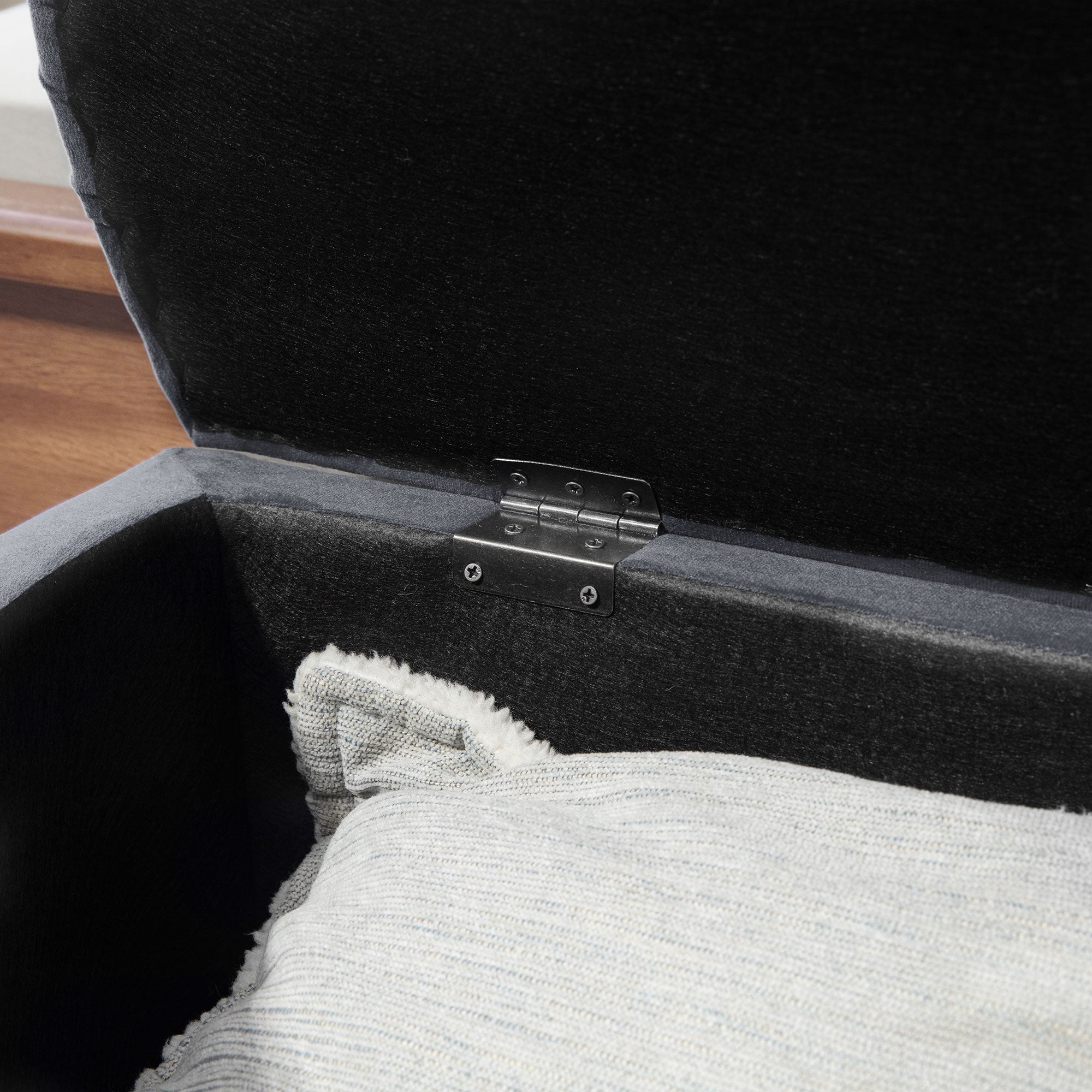 HOMCOM Velvet-Feel Half Circle Storage Ottoman - Dark Grey - North Peak Garden Furniture