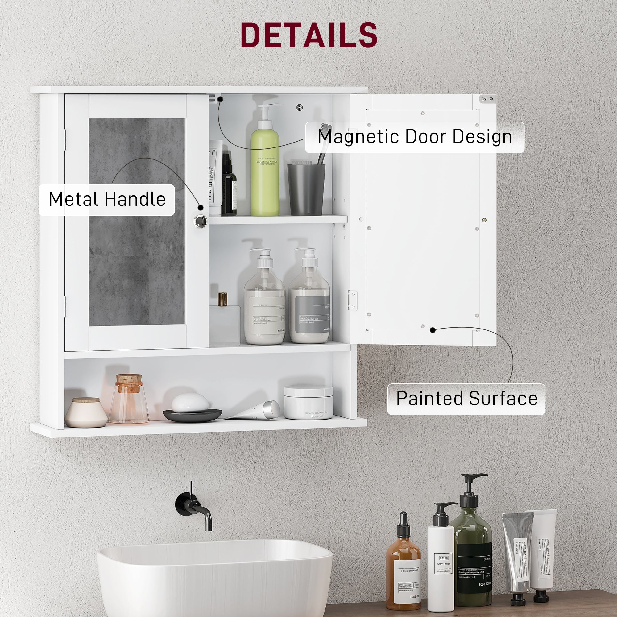 kleankin Bathroom Wall Storage Cabinet - White - North Peak Garden Furniture