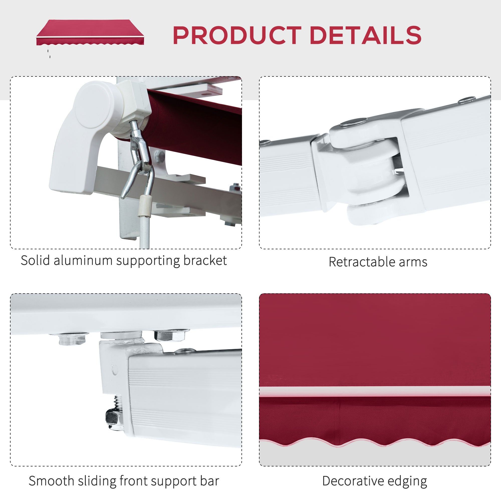 Outsunny 3.5M x 2.5M Garden Patio Manual Awning Canopy Sun Shade Shelter Retractable Winding Handle Wine Red