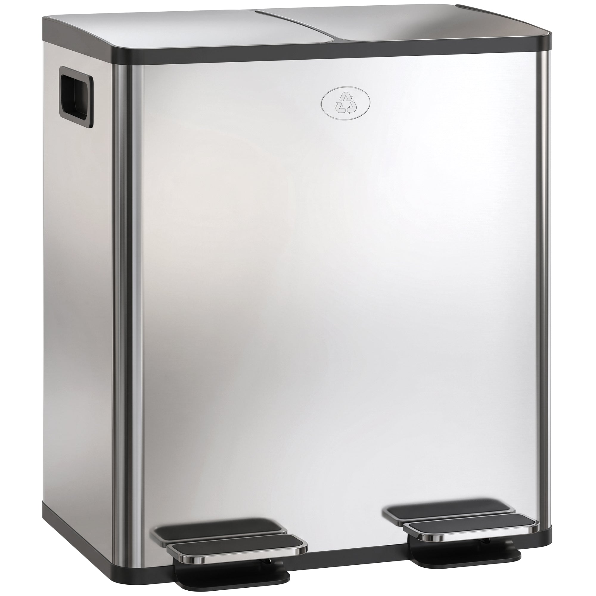 HOMCOM 40L Dual Compartment Stainless Steel Bin, with Deodoriser Holders - Silver Tone