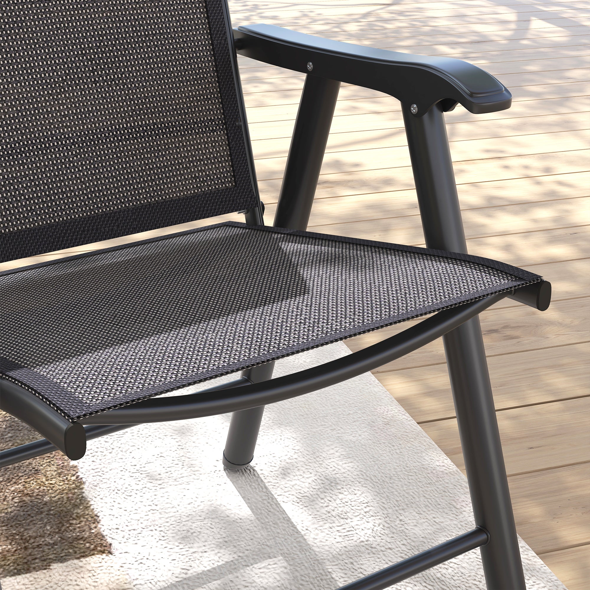 Outsunny Set of 4 Foldable Metal Garden Chairs Outdoor Patio Park Dining Seat Furniture Charcoal Grey - North Peak Garden Furniture