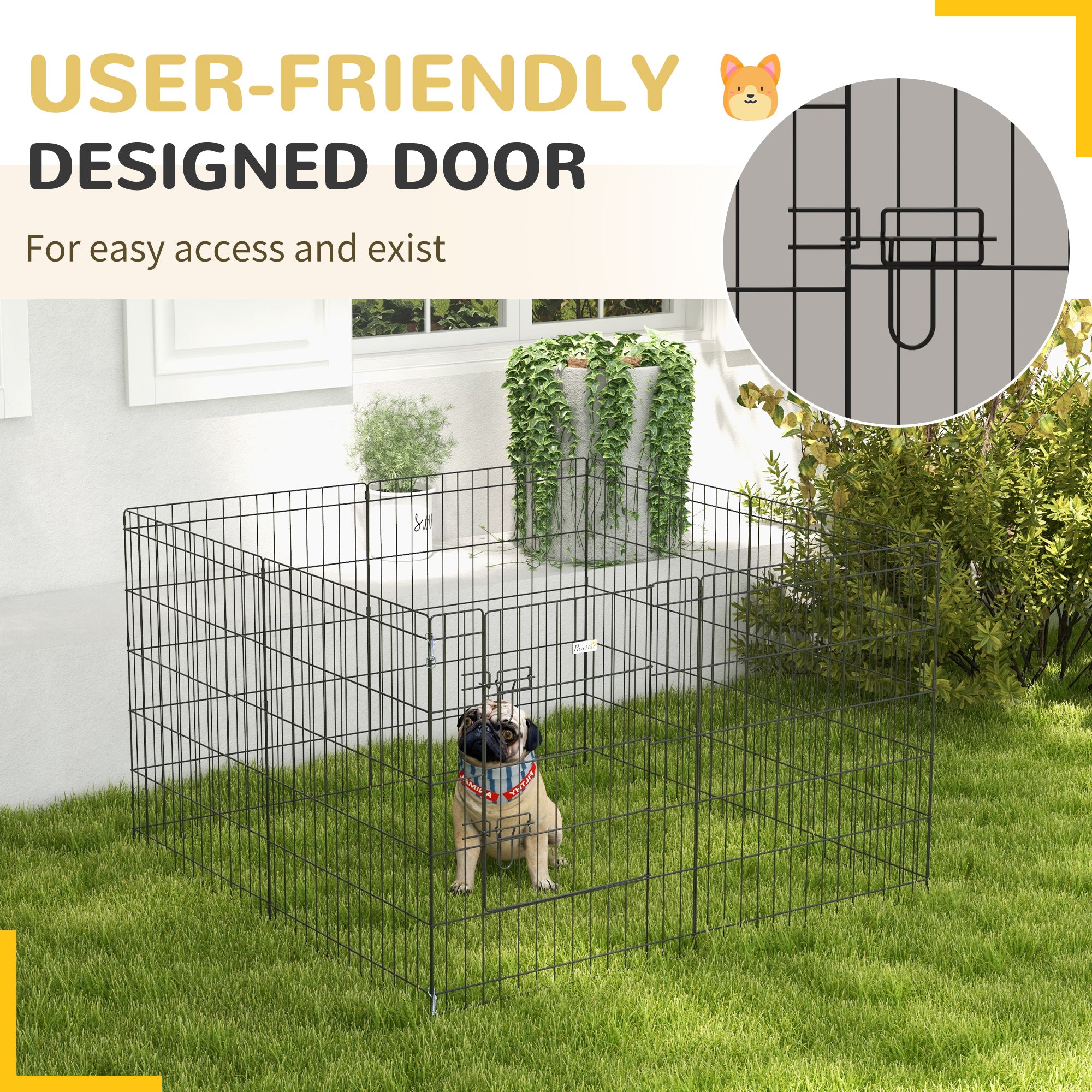 PawHut 8 Panel DIY Dog Pen with Door, for Dogs, Small Animals, Indoor/Outdoor Use, 76cm High - North Peak Garden Furniture