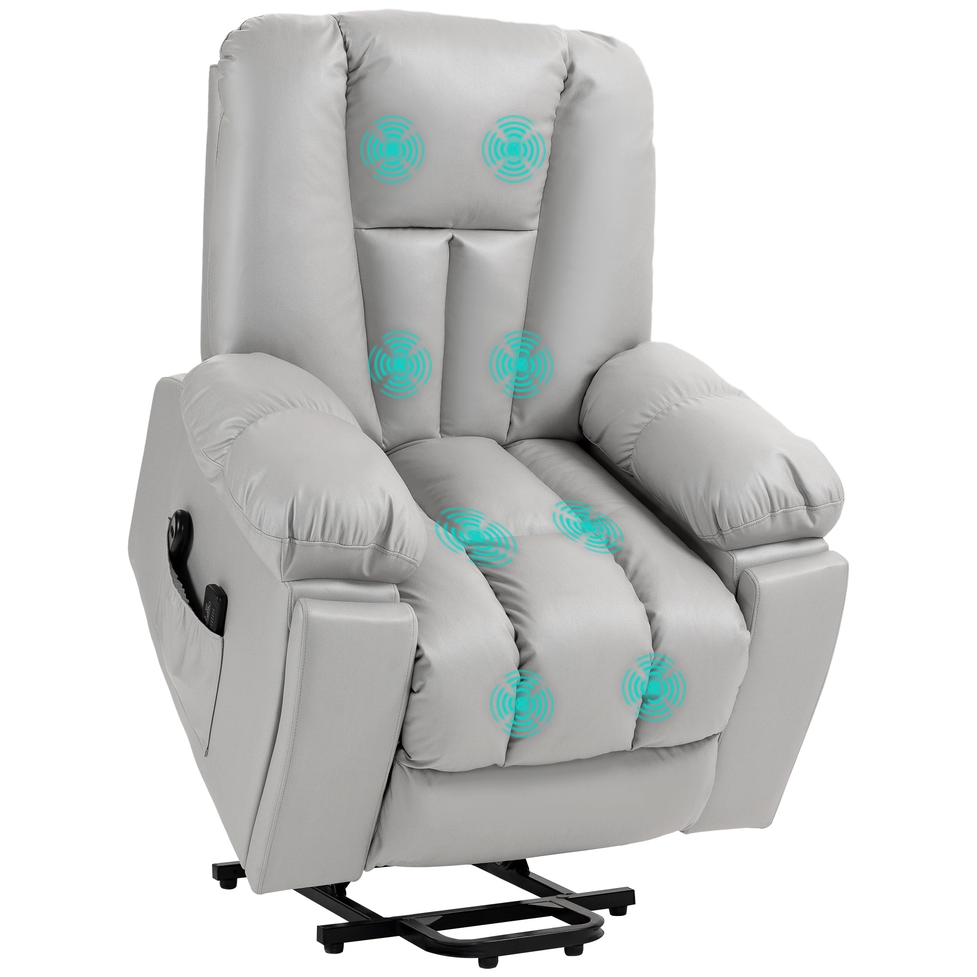 HOMCOM Leathaire Eight Massage Point Armchair, with Reclining Back - Light Grey