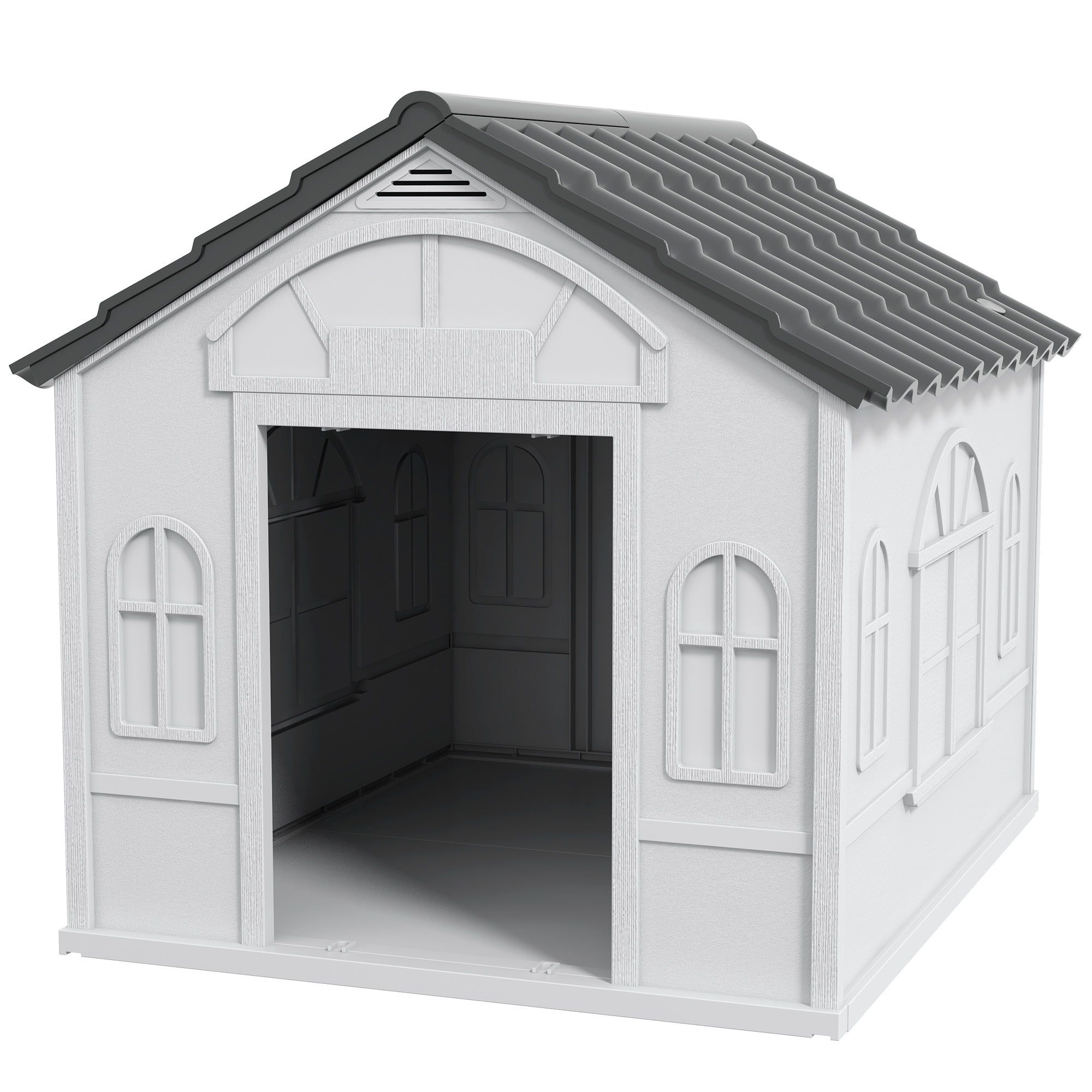 PawHut Plastic Weather-Resistant Dog House, for Indoors and Outdoors, Large Dogs - Grey