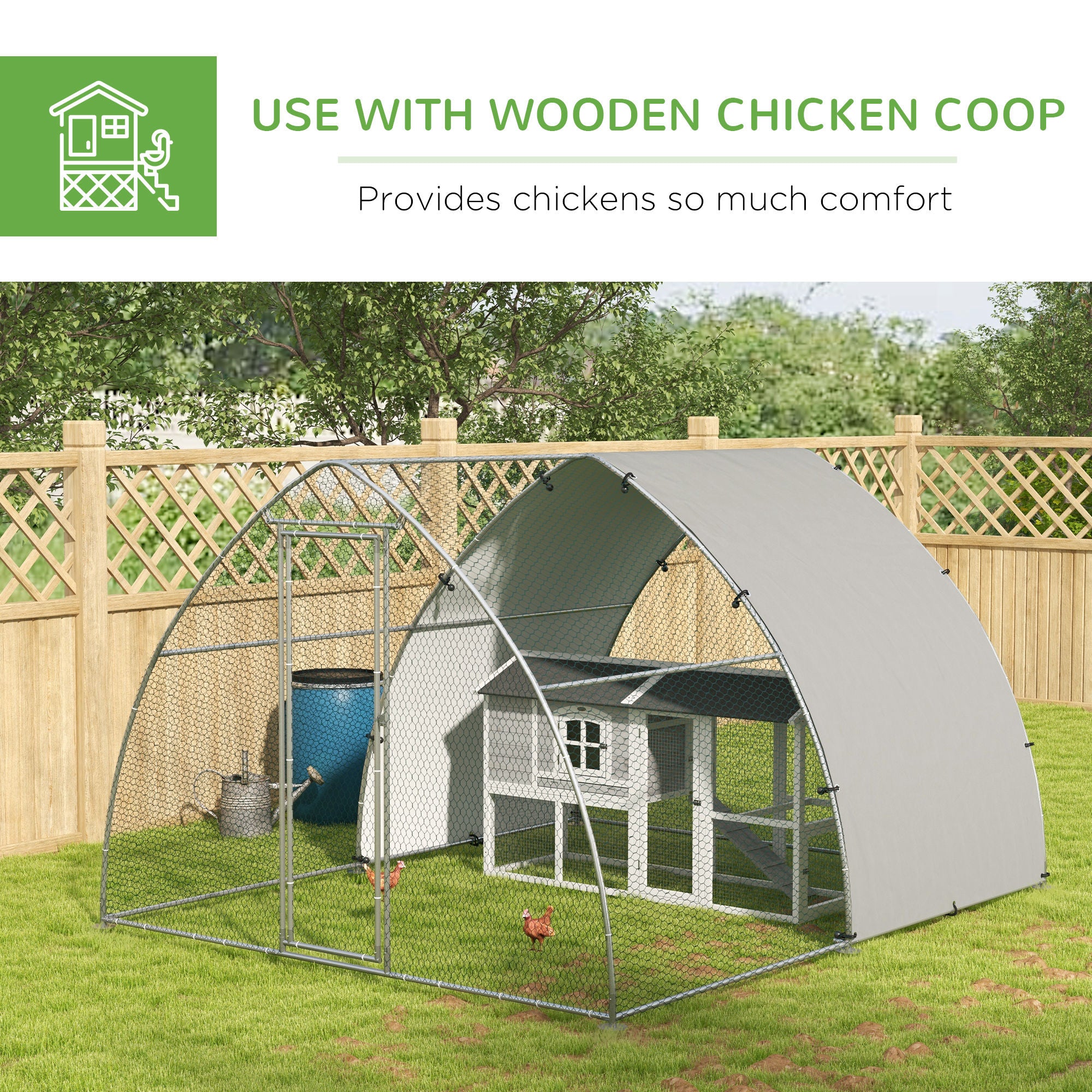PawHut Galvanised Outdoor Chicken Coop, with Cover, for 8-12 Chickens, Hens, Ducks, Rabbits, 3 x 3.8 x 2.2m - Silver Tone - North Peak Garden Furniture