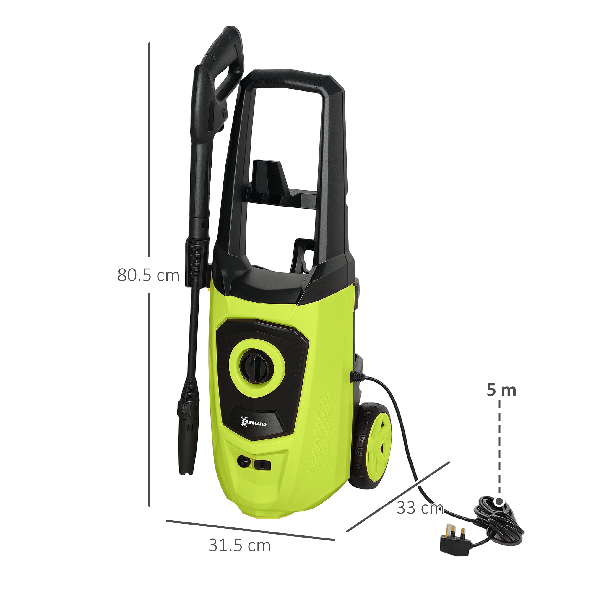 DURHAND 1800W High Pressure Washer, 150 Bar Pressure, 510 L/h Flow, High-Performance Portable Power Jet Wash Cleaner Green