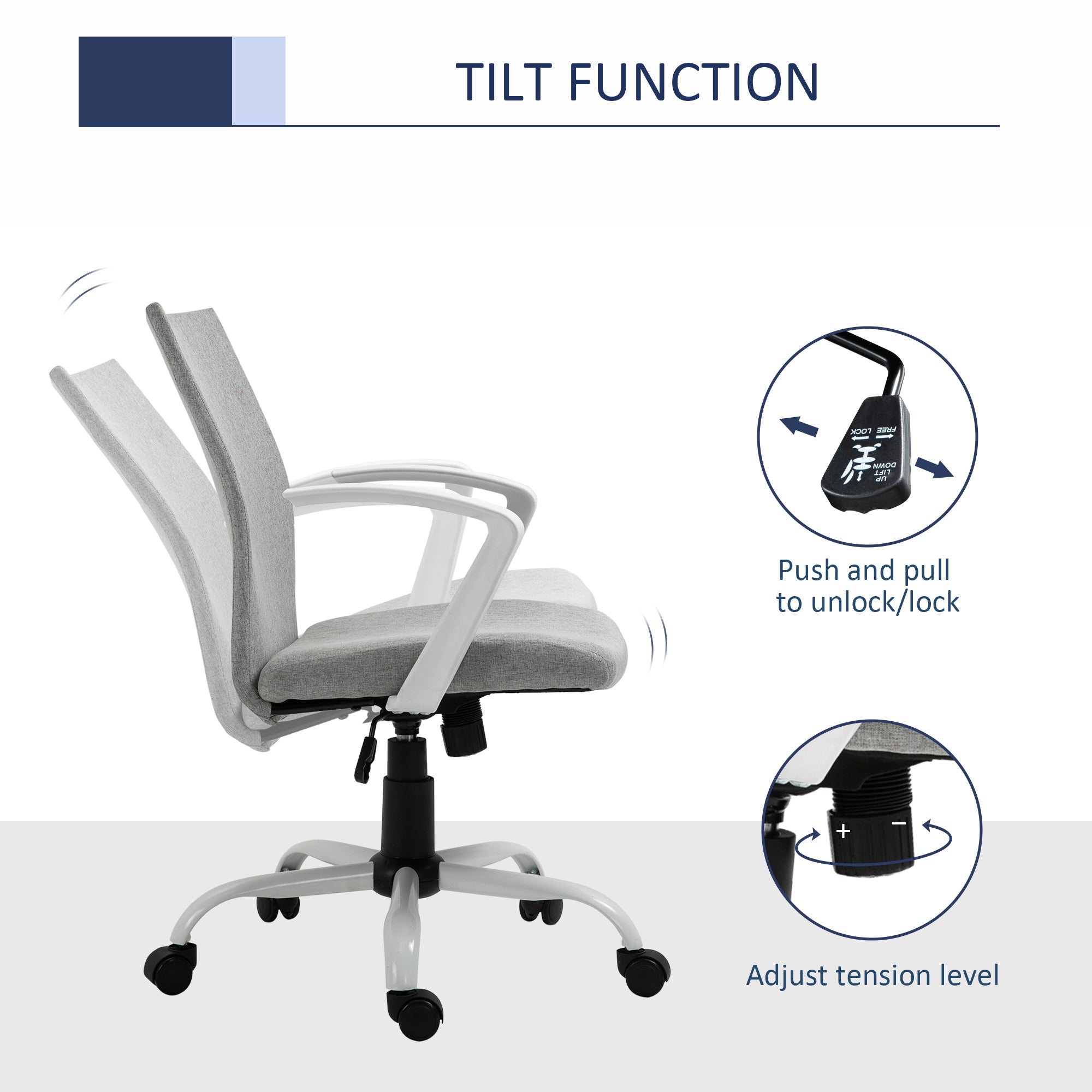 Vinsetto Office Chair Linen Swivel Computer Desk Chair Home Study Task Chair with Wheels, Arm, Adjustable Height, Light Grey - North Peak Garden Furniture