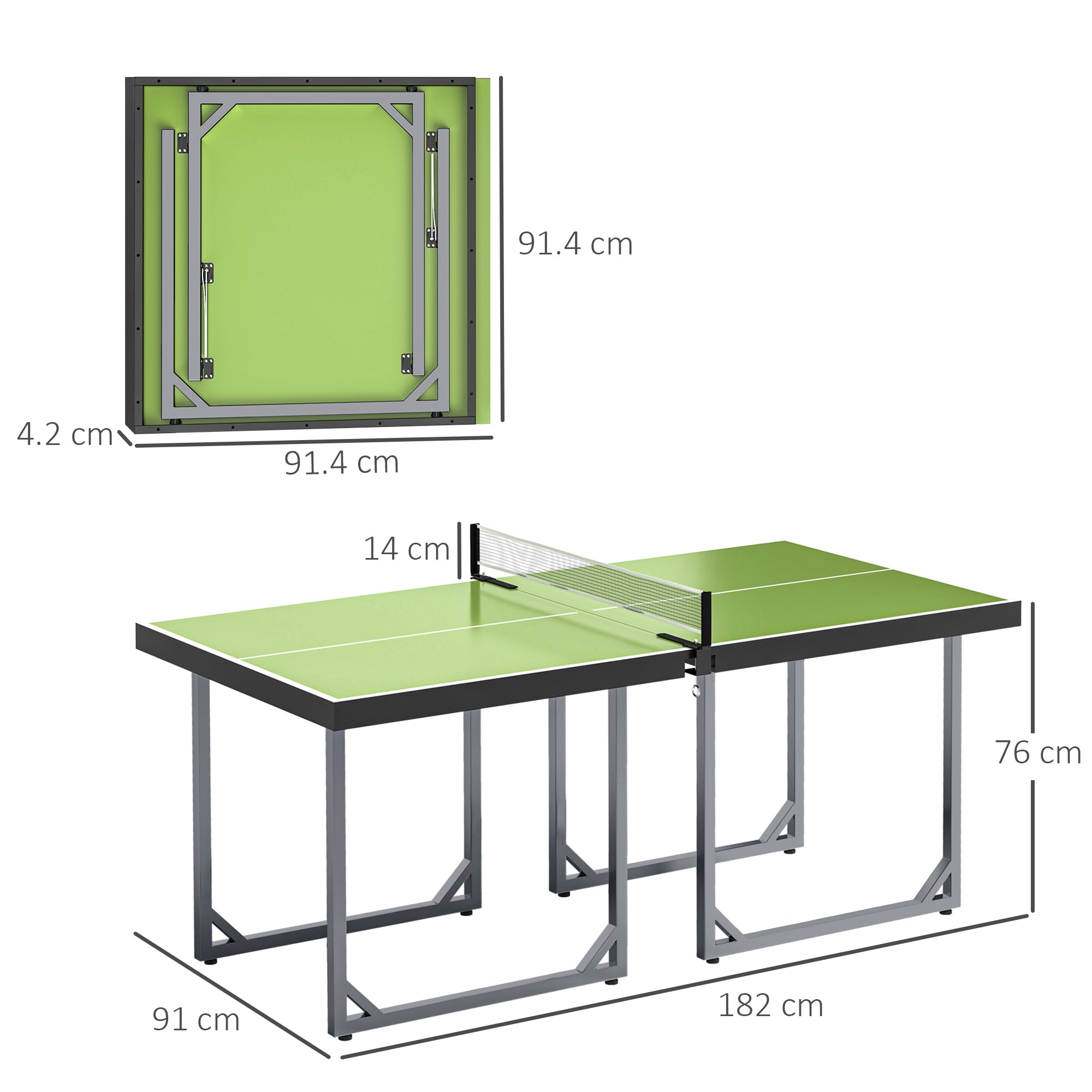 HOMCOM 6ft 182cm Mini Table Tennis Table Folding Ping Pong Table with Net Multi-Use Table for Indoor Outdoor Game, Green