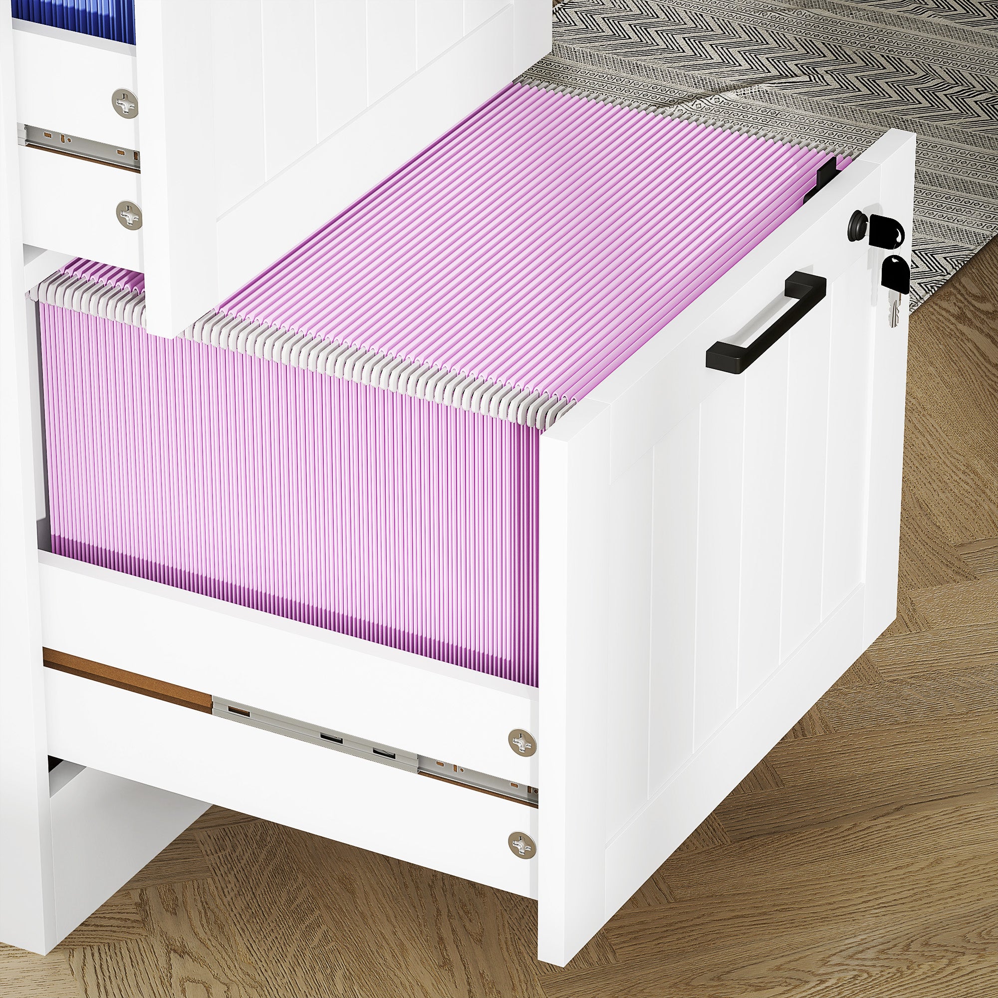 HOMCOM 2 Drawer Filing Cabinet with Lock, Office Storage Cabinet with Adjustable Hanging Bars for A4 Letter Size Files, White