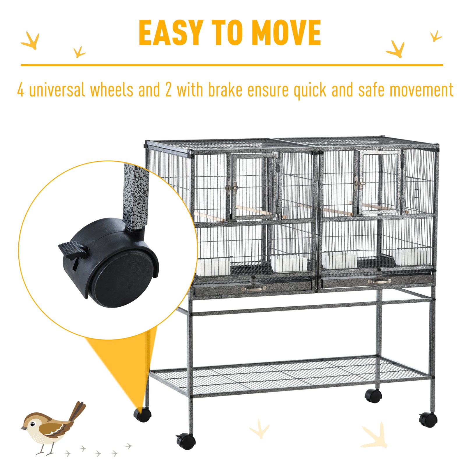 PawHut Large Bird Cage Parrot Cage with Divider, Slide Tray for Finch Canaries Parakeets Cockatiels, 95 x 45.5 x 102 cm - North Peak Garden Furniture