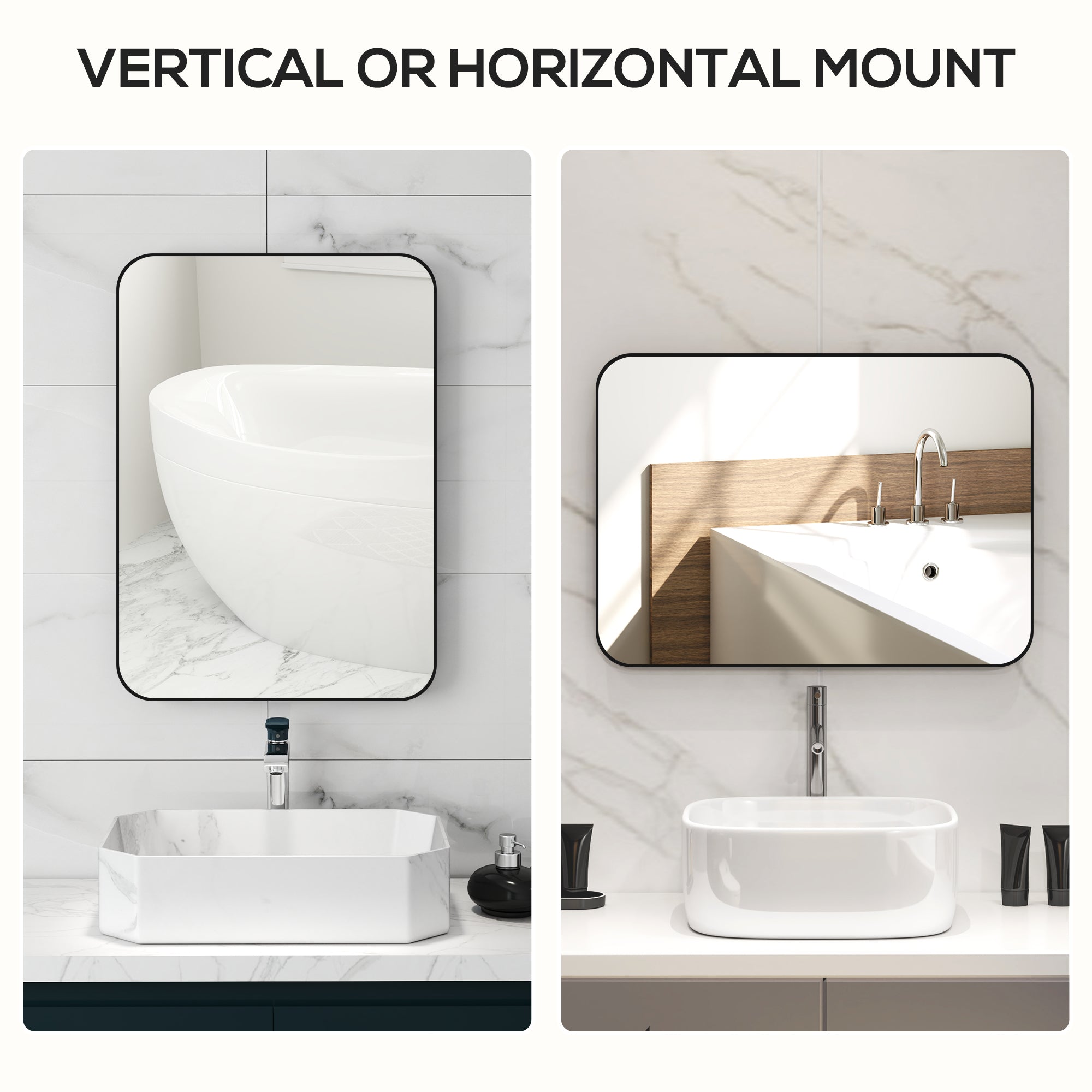 HOMCOM 70 x 50cm Curved Bathroom Mirror - Black - North Peak Garden Furniture