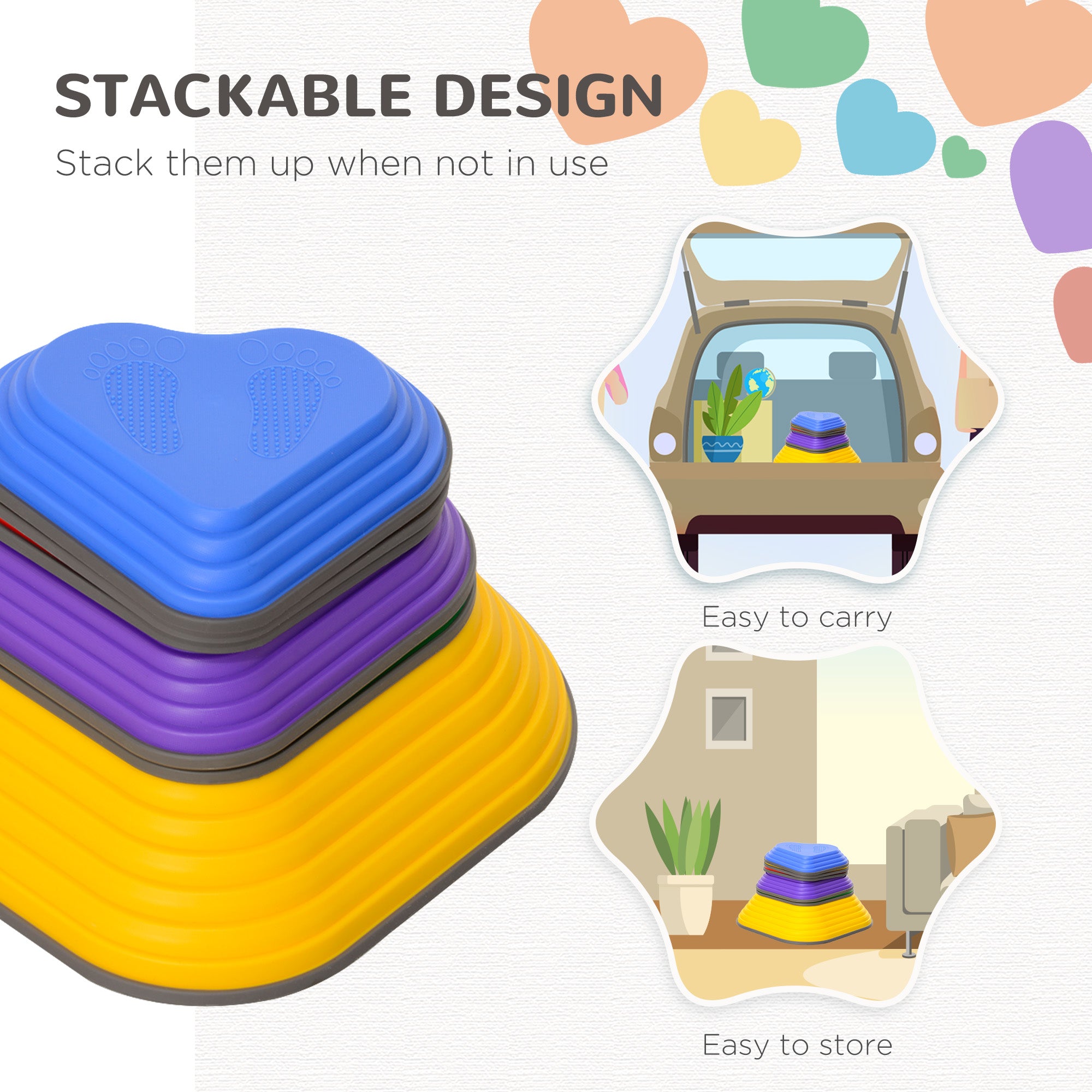 AIYAPLAY 6-Piece Heart-Shaped Kids Balance Stepping Stones and Motor Skills, Multicoloured - North Peak Garden Furniture