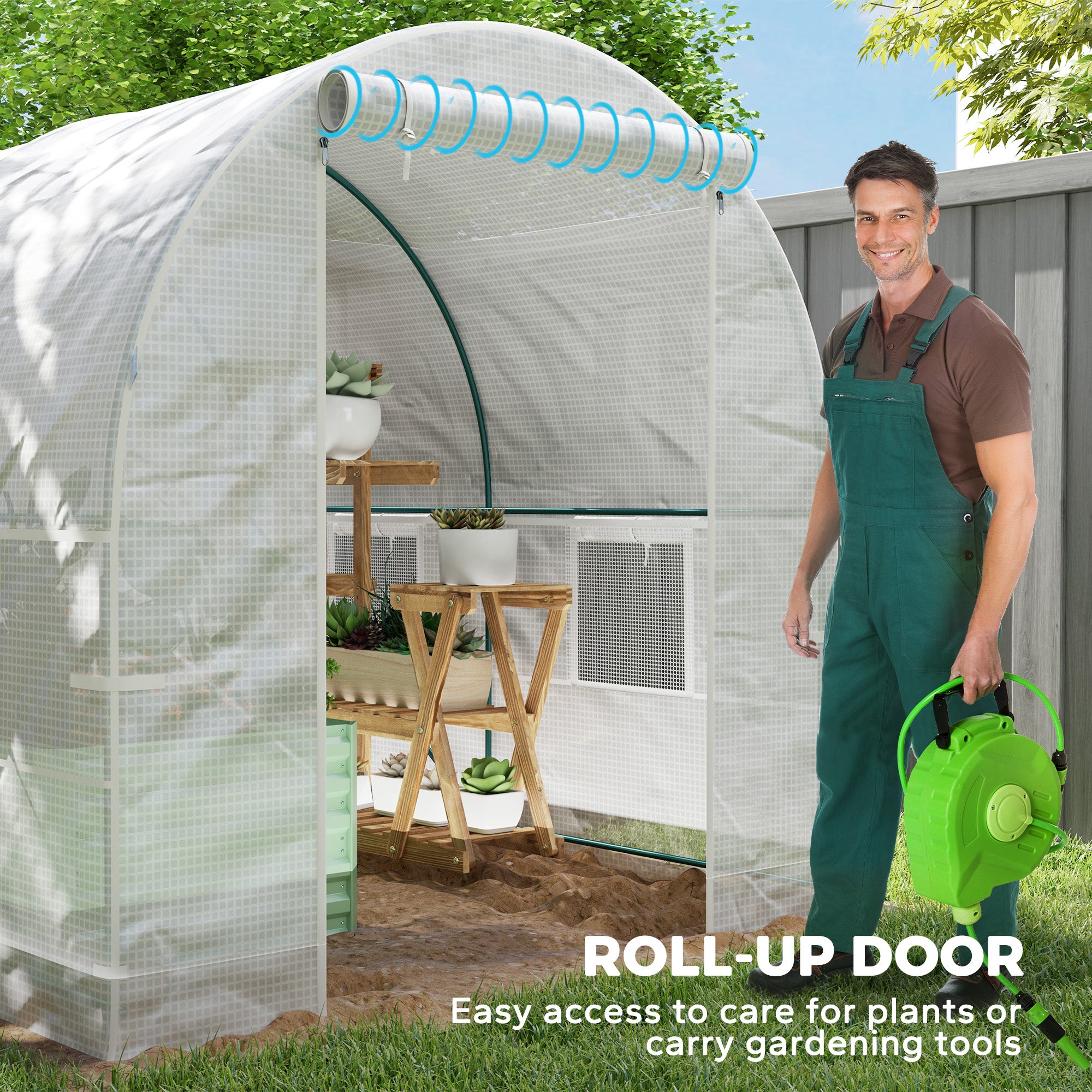 Outsunny Reinforced Walk in Polytunnel Greenhouse with Roll Up Zipped Door Windows, Galvanised Steel Frame, 2 x 2.5m - North Peak Garden Furniture