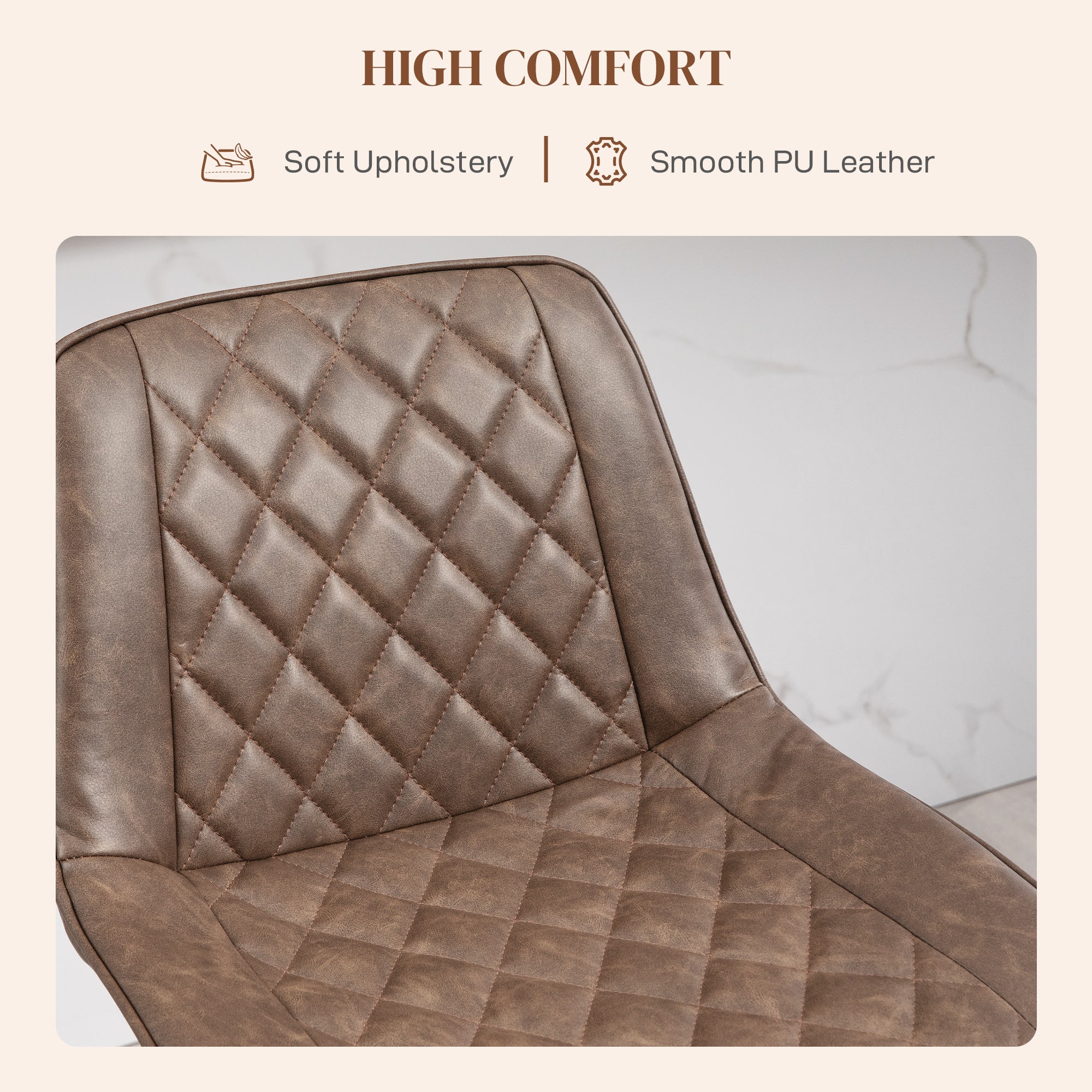 HOMCOM Bar Stools Set of 2, Retro Adjustable Kitchen Stool, Swivel PU Leather Upholstered Bar Chairs with Back, Footrest and Steel Base, Brown - North Peak Garden Furniture