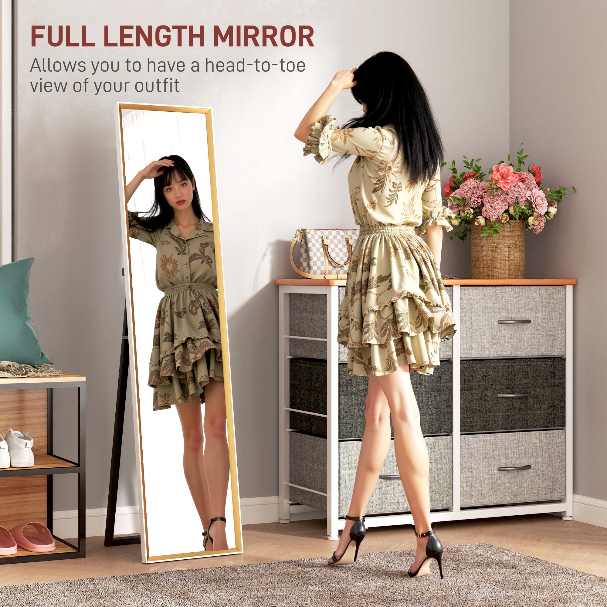 HOMCOM Full Length Mirror, 37 x 157cm Wall Mounted, Leaning, Free Standing Mirror, Framed Full Body Mirror for Living Room, Bedroom, White - North Peak Garden Furniture