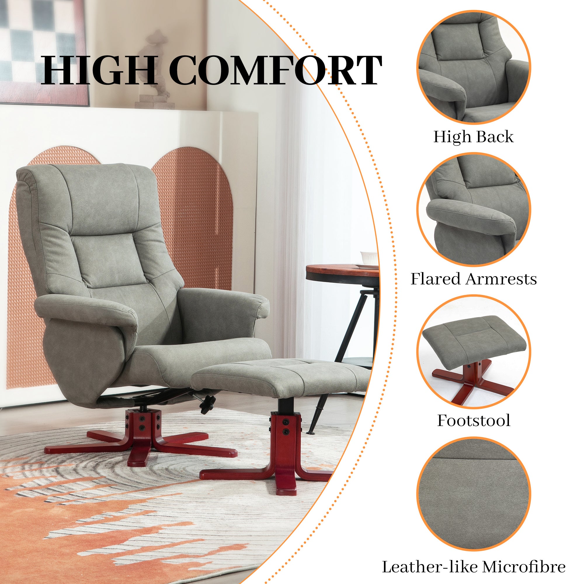 HOMCOM Faux Microfibre Leather Manual Recliner and Footstool Set - Grey - North Peak Garden Furniture