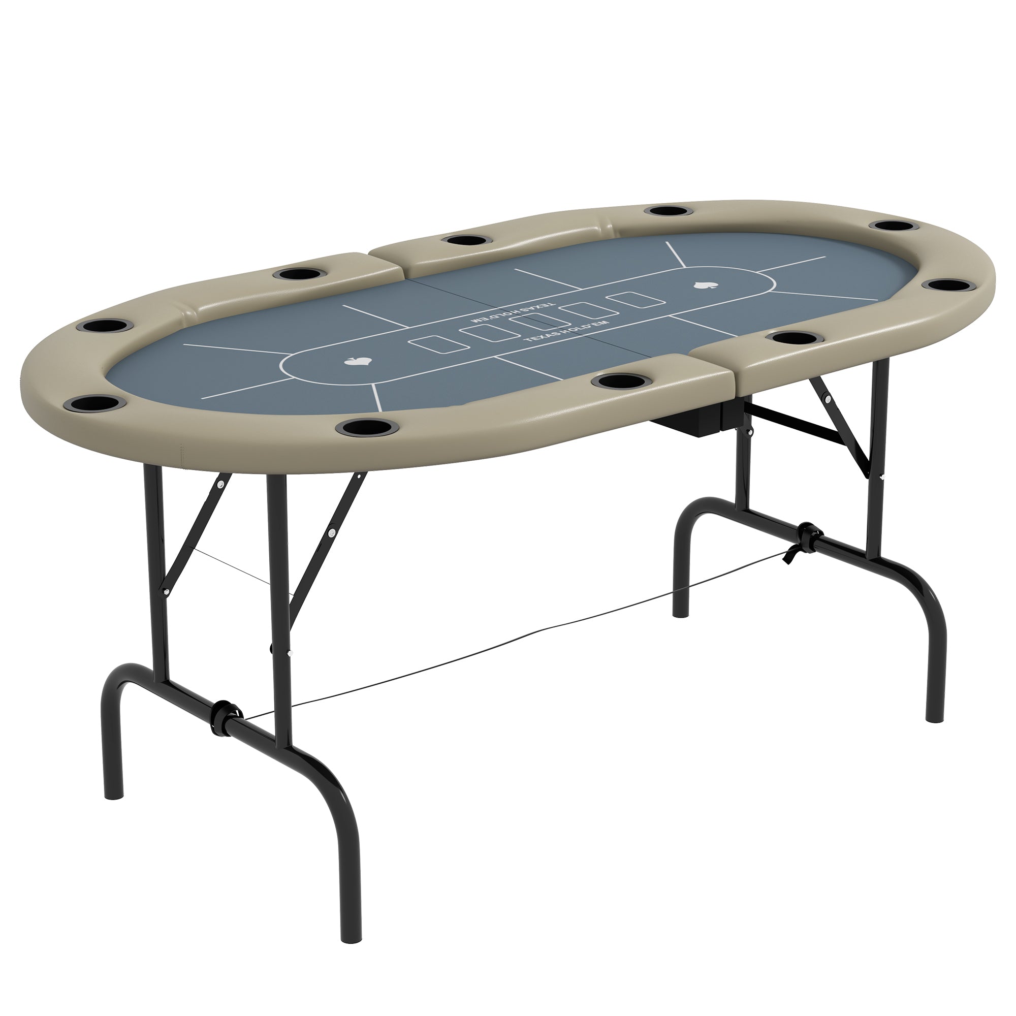SPORTNOW 10 Player Folding Poker Table, with Cup Holders, Cushioning Edge, Brown and Blue - North Peak Garden Furniture