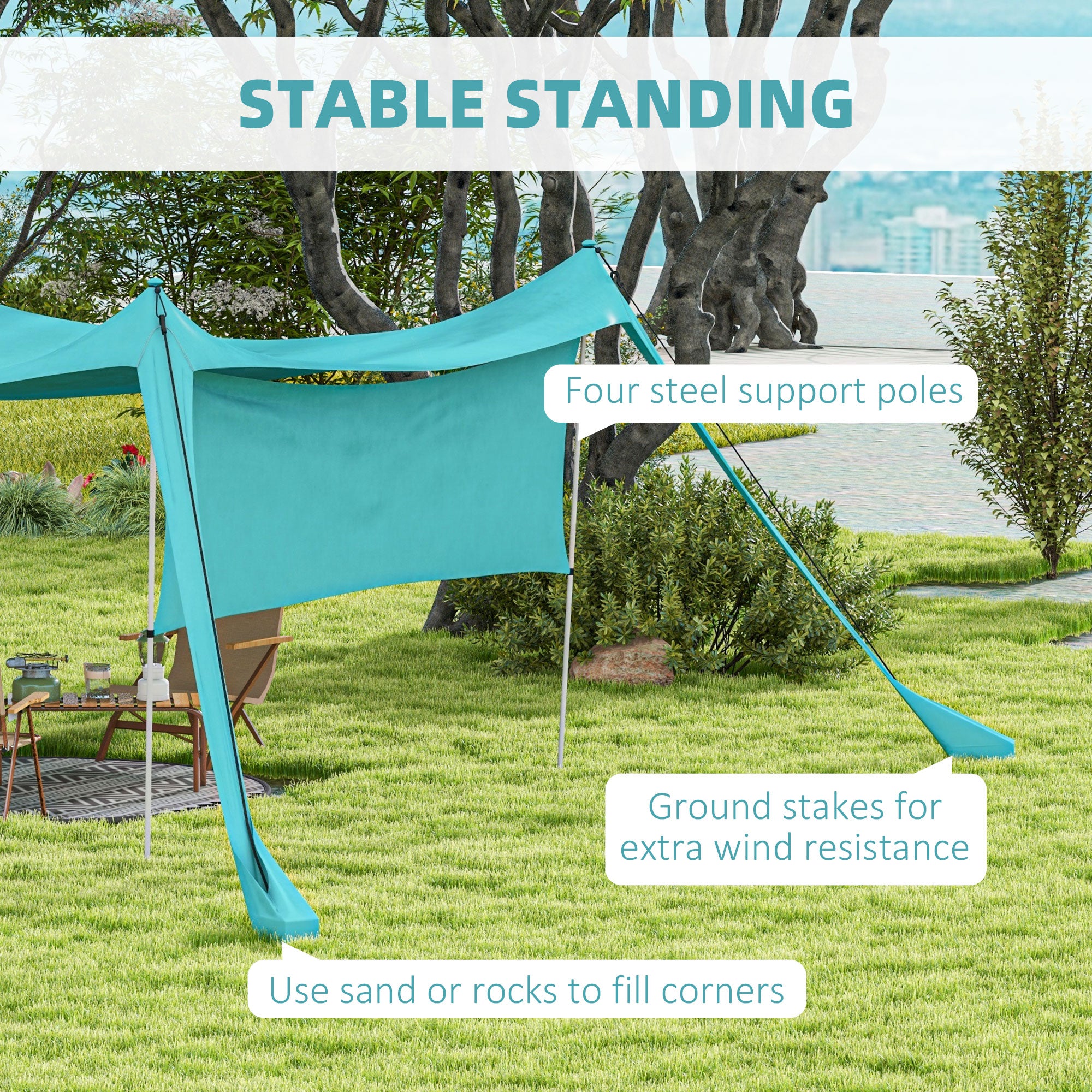 Outsunny Beach Tent Event Shelter with Detachable Sidewall and Carry Bag, for Camping, Trips, Fishing, Picnics, Sky Blue - North Peak Garden Furniture