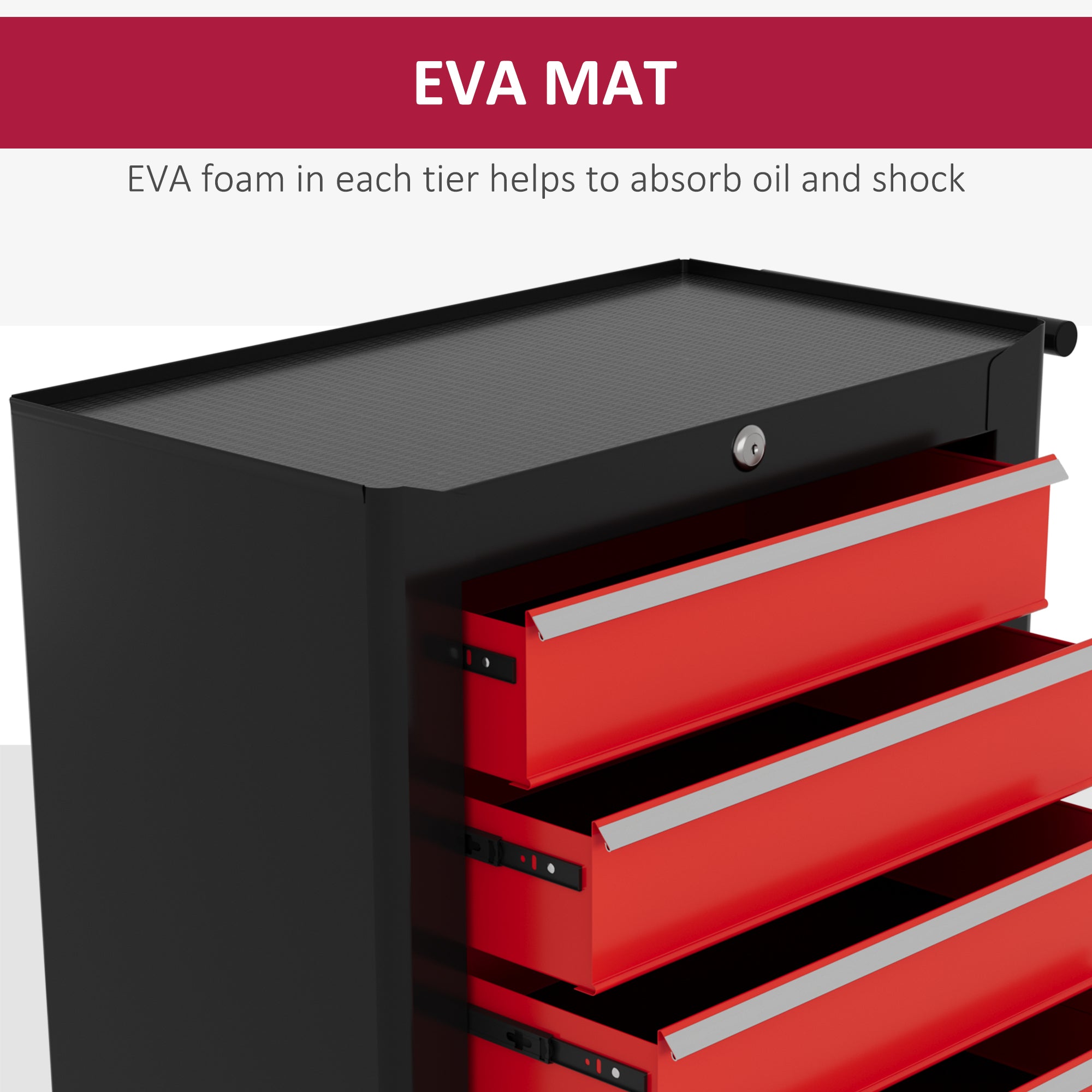 HOMCOM 5-Drawer Tool Chest with Wheels, Steel Lockable Tool Storage Cabinet with Handle, 2 Keys for Garage, Workshop, Red - North Peak Garden Furniture