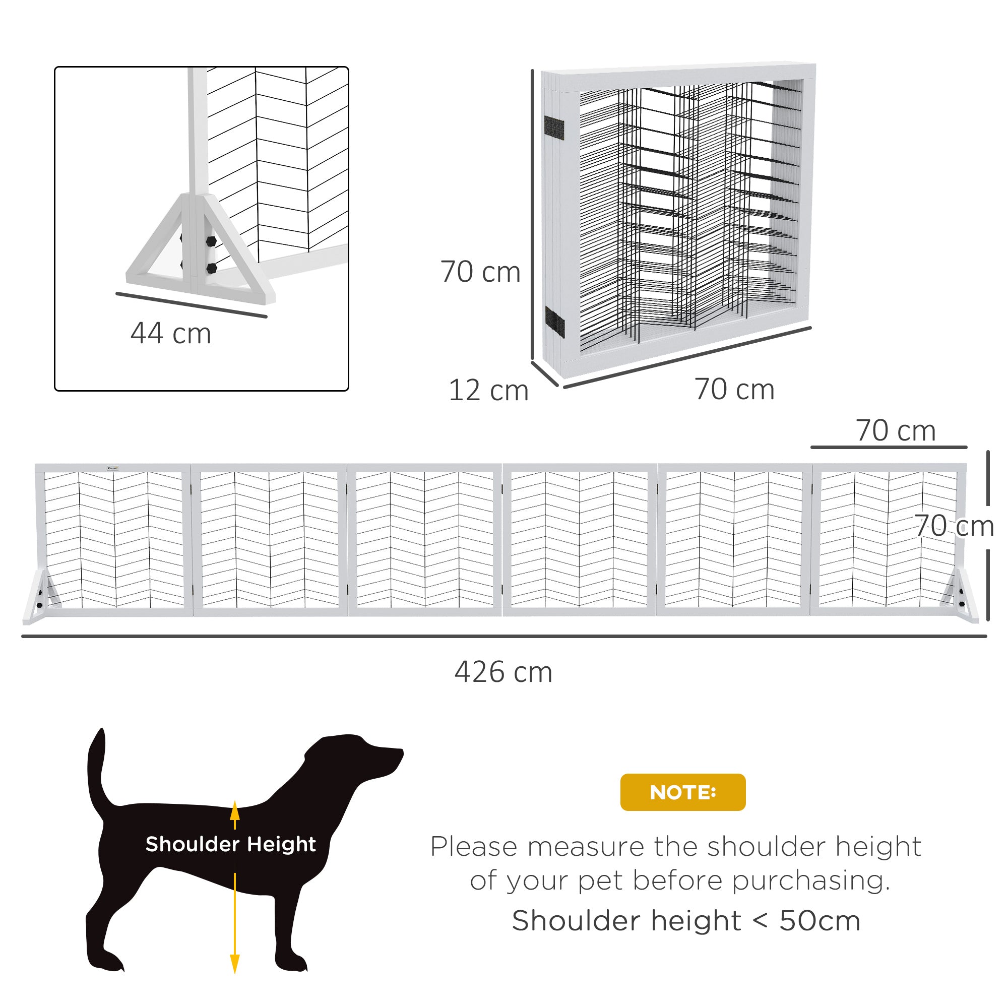 PawHut 6 Panels Pet Gate, Wooden Foldable Dog Barrier w 2PCS Support Feet, for Small Medium Dogs - White | Aosom UK