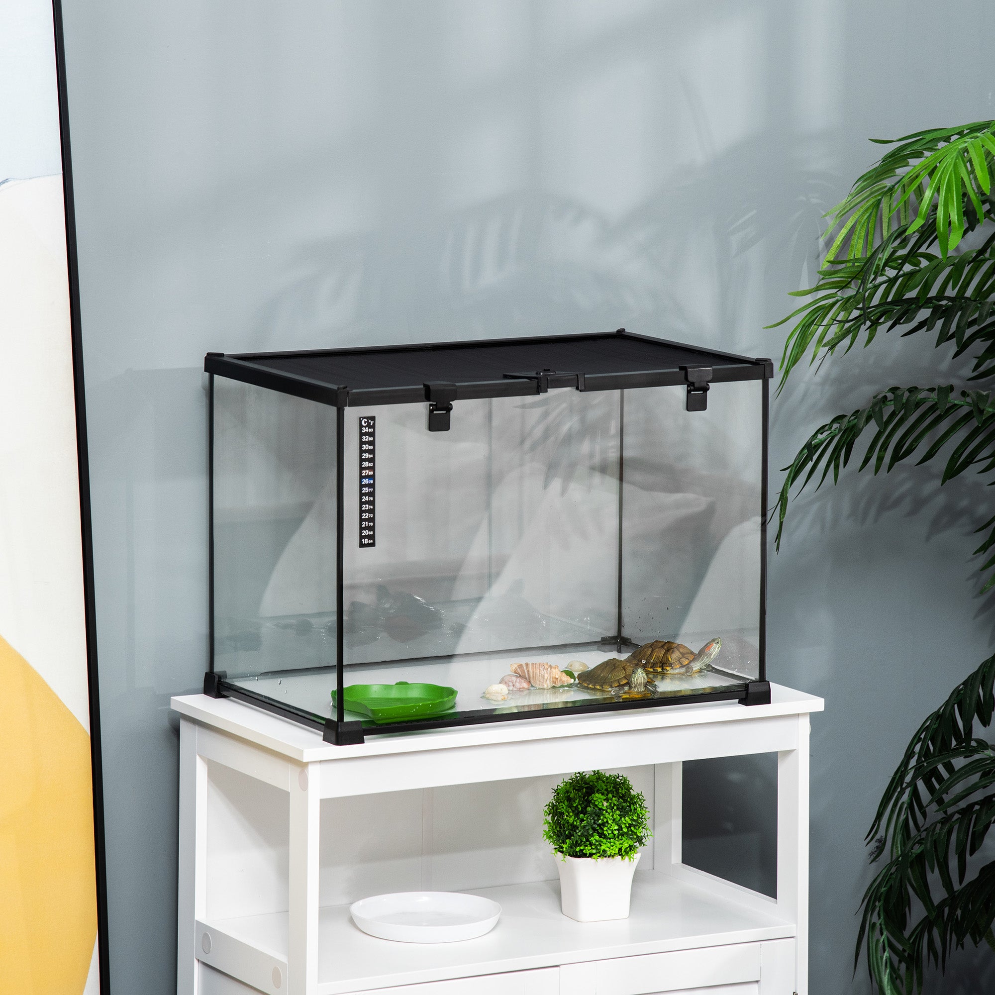 PawHut Glass Reptile Terrarium Insect Breeding Tank Vivarium Habitats with Thermometer for Lizards, Horned Frogs, Snakes, Spiders - Large 50 x 30 x 35cm - North Peak Garden Furniture