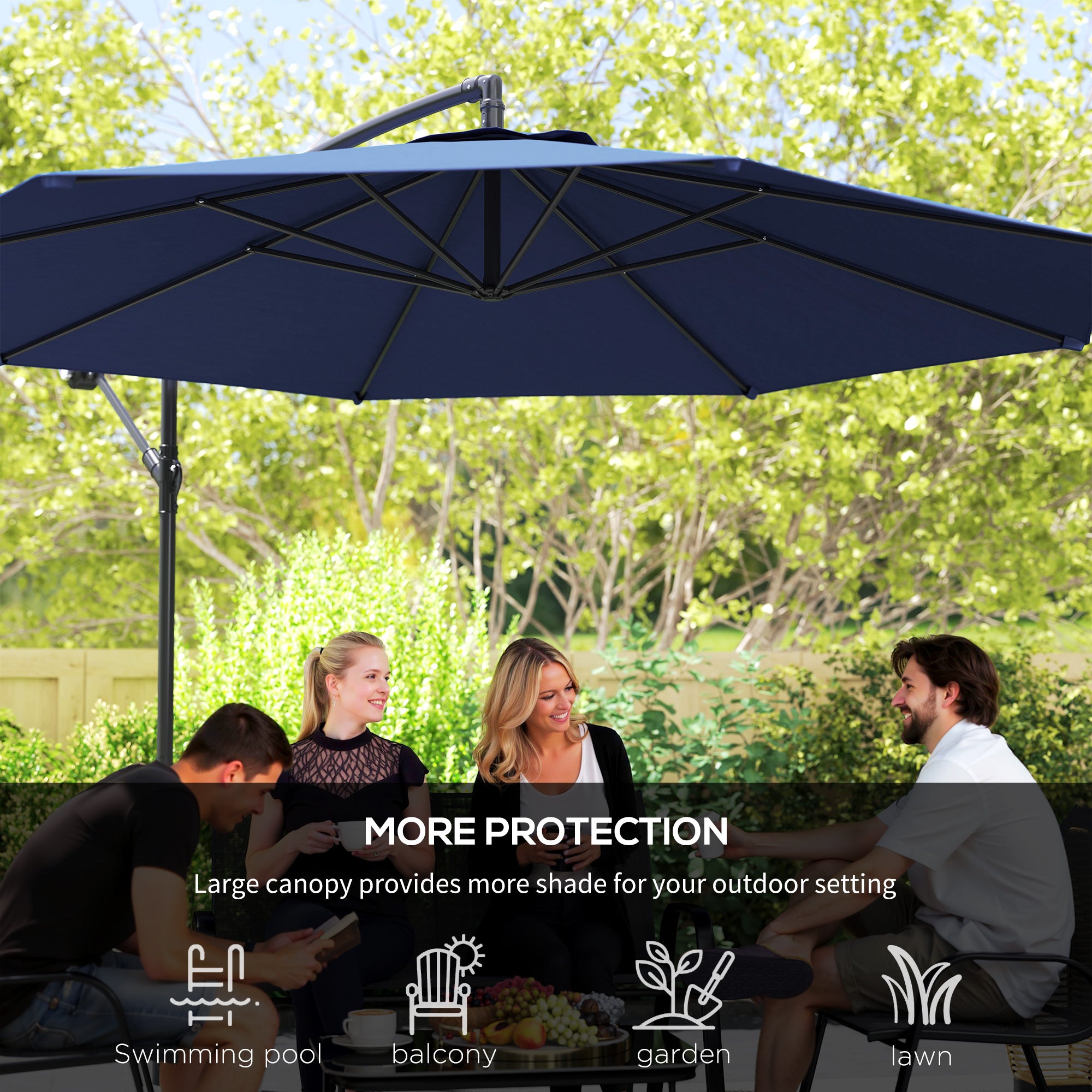Outsunny 2.45m Overhanging Cantilever Parasol, with Cross Base - Blue - North Peak Garden Furniture