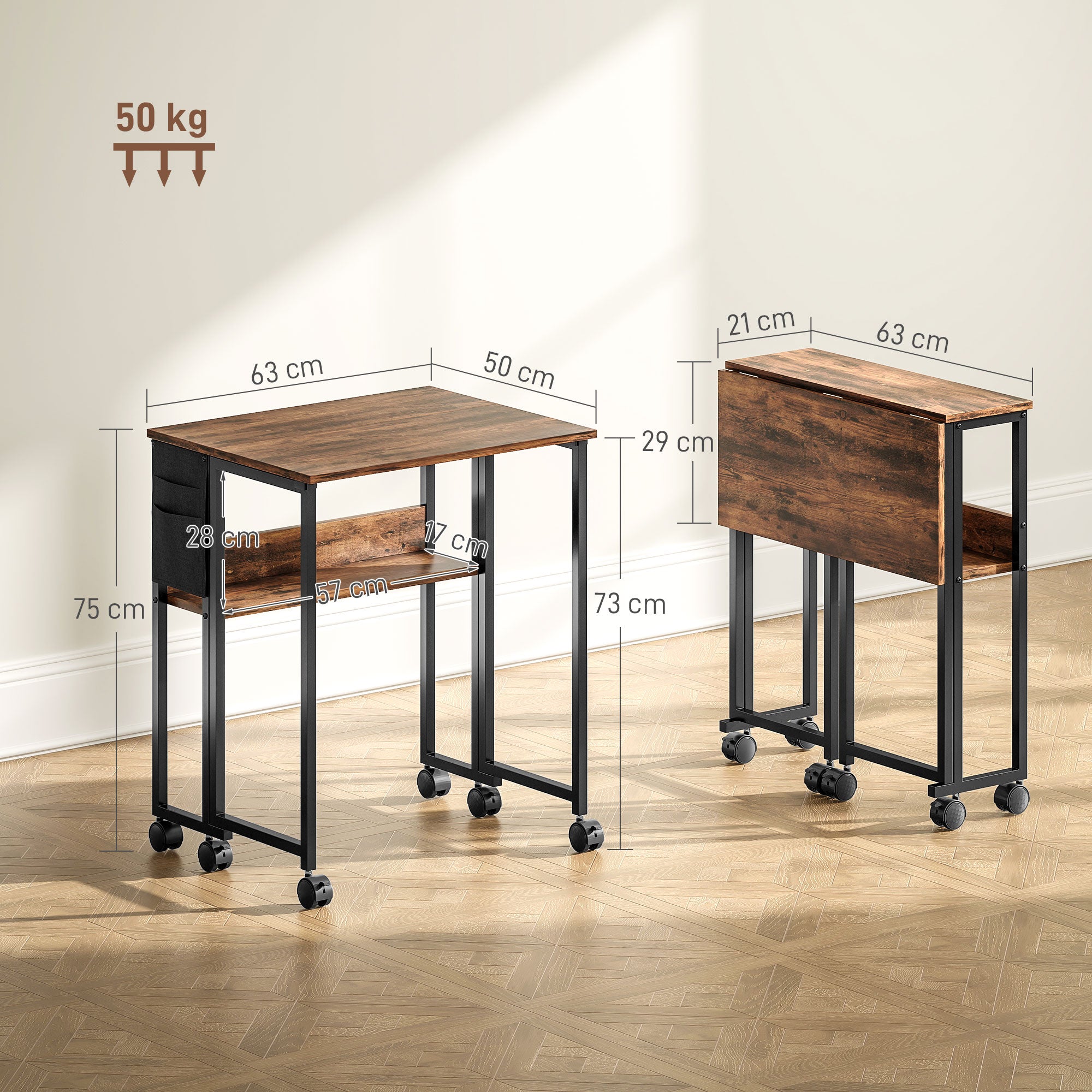 HOMCOM 63 cm Drop Leaf Writing Work Desk - Rustic Brown - North Peak Garden Furniture