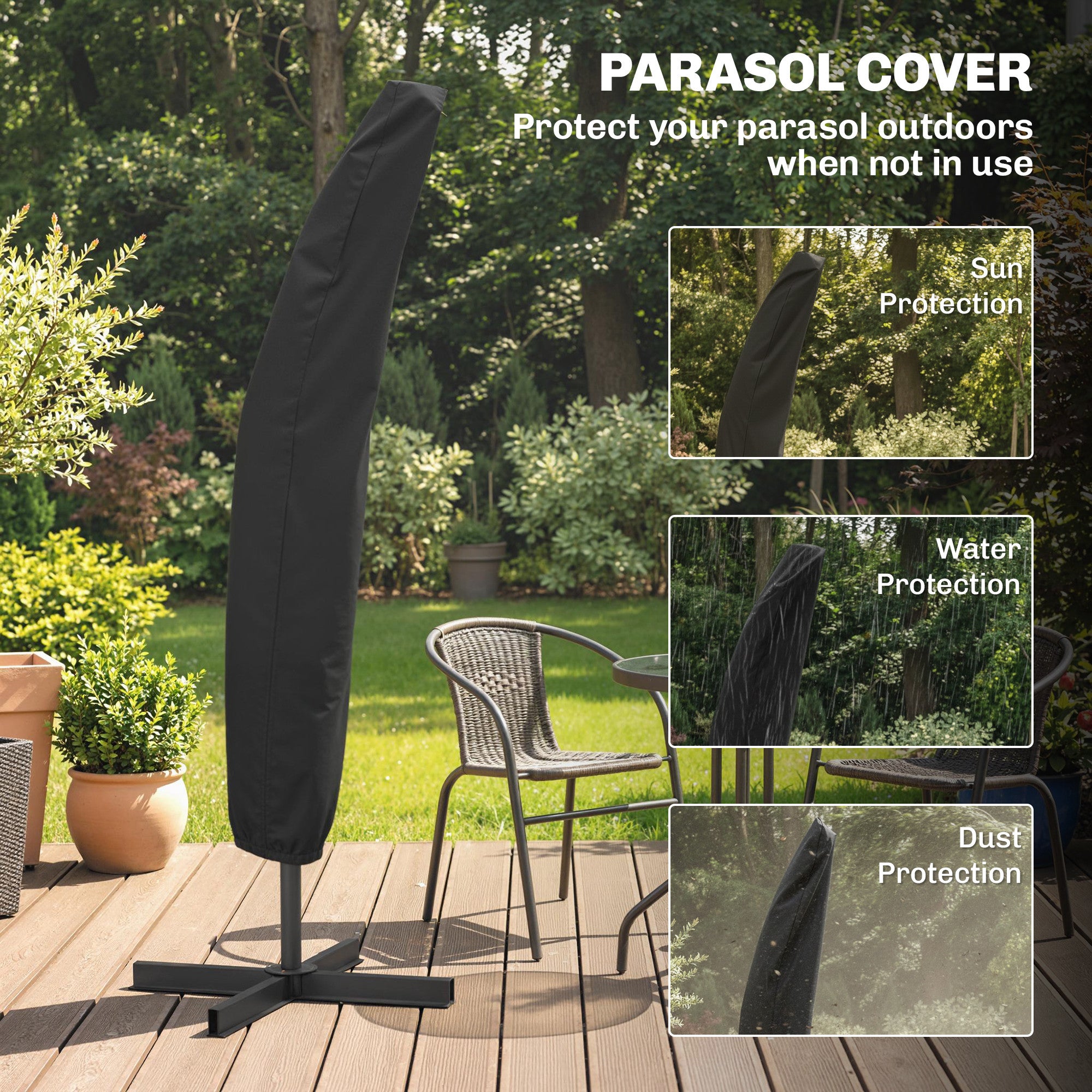 Outsunny 3m Overhanging Parasol, with Base, Weights and Cover - Coffee