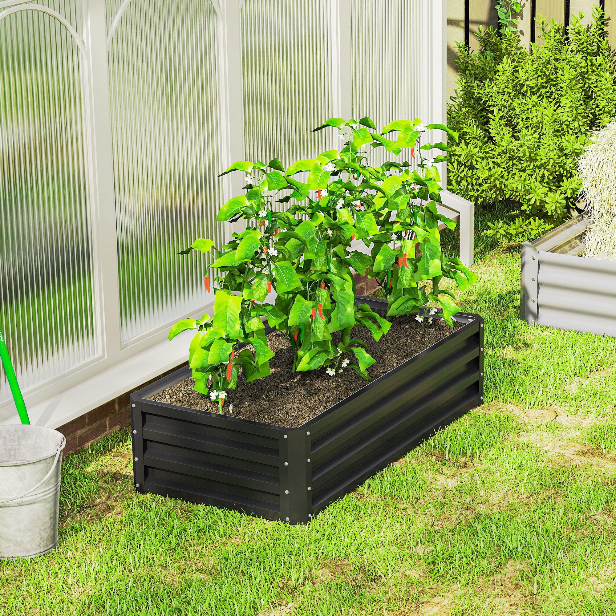 Outsunny Raised Beds for Garden, Galvanized Outdoor Planters, for Herbs and Vegetables, Use for Patio, Backyard, Balcony, Grey