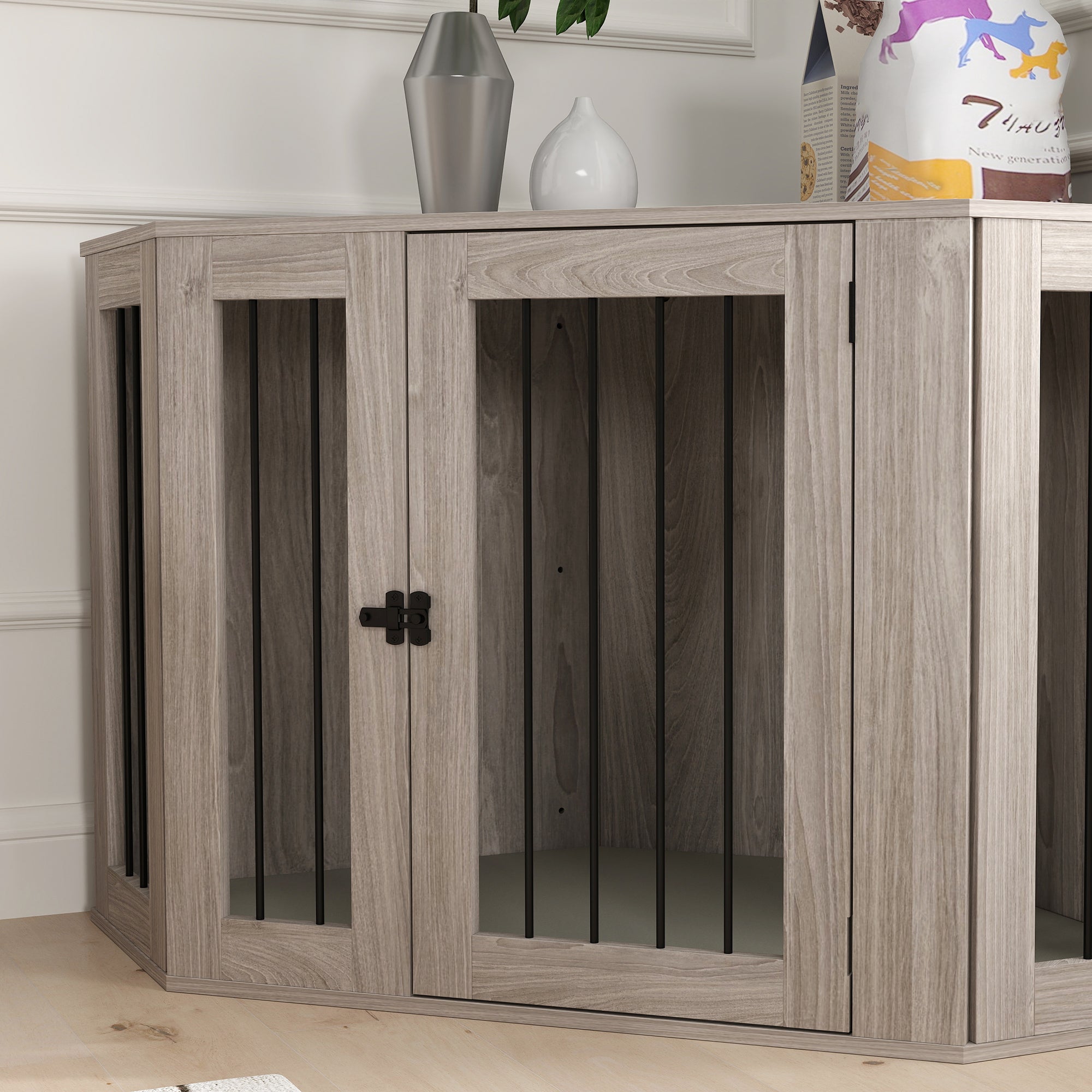 PawHut 2 in 1 Dog Crate Furniture Side Table, with Cushion, 122 x 61 x 71cm - Walnut Brown - North Peak Garden Furniture