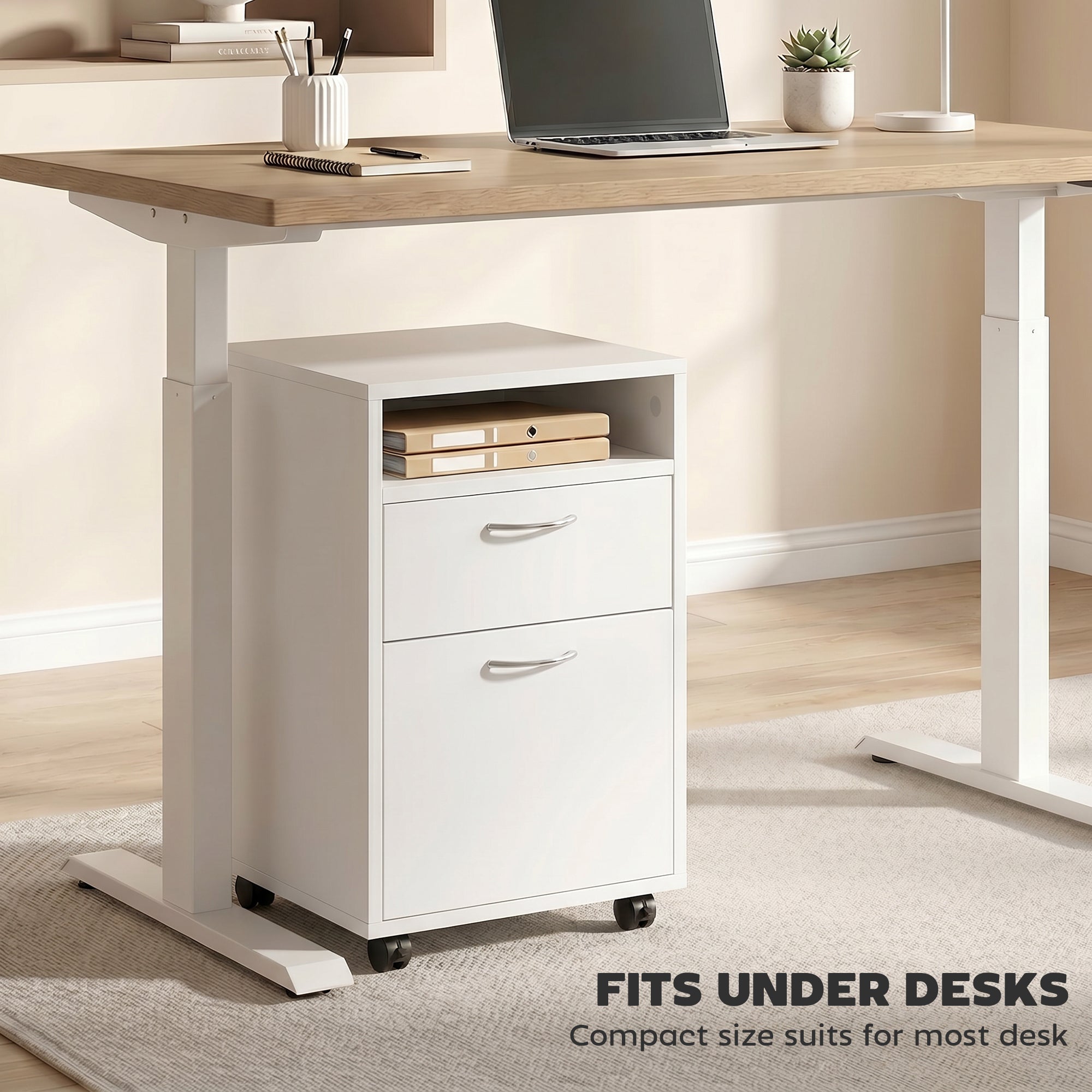 HOMCOM 60cm Storage Cabinet with Drawer, Open Shelf, Metal Handles and 4 Wheels, Office Home Organiser Mobile Printer, White