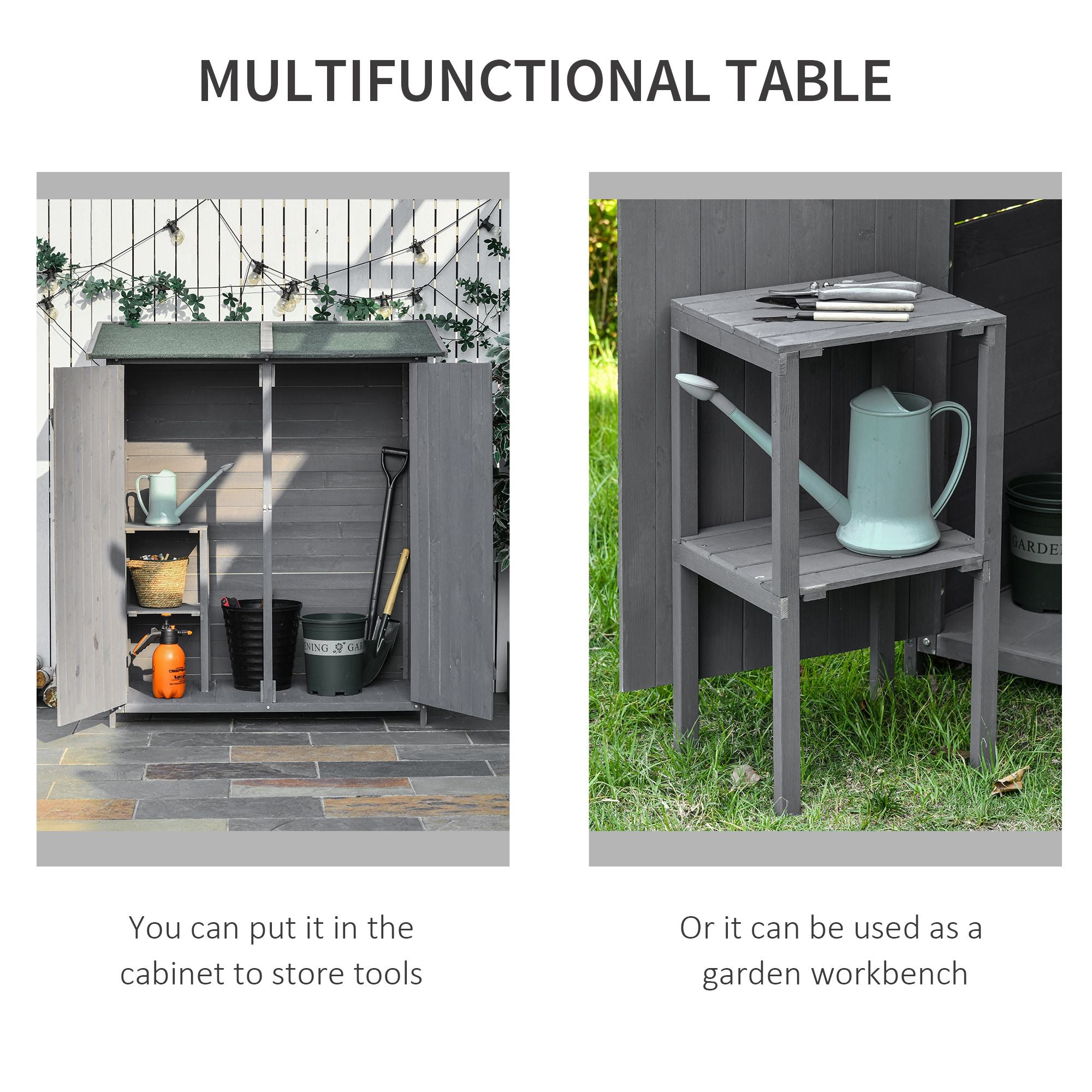Outsunny 139 x 75 Fir Wood Garden Shed, with Asphalt Roof - Grey - North Peak Garden Furniture