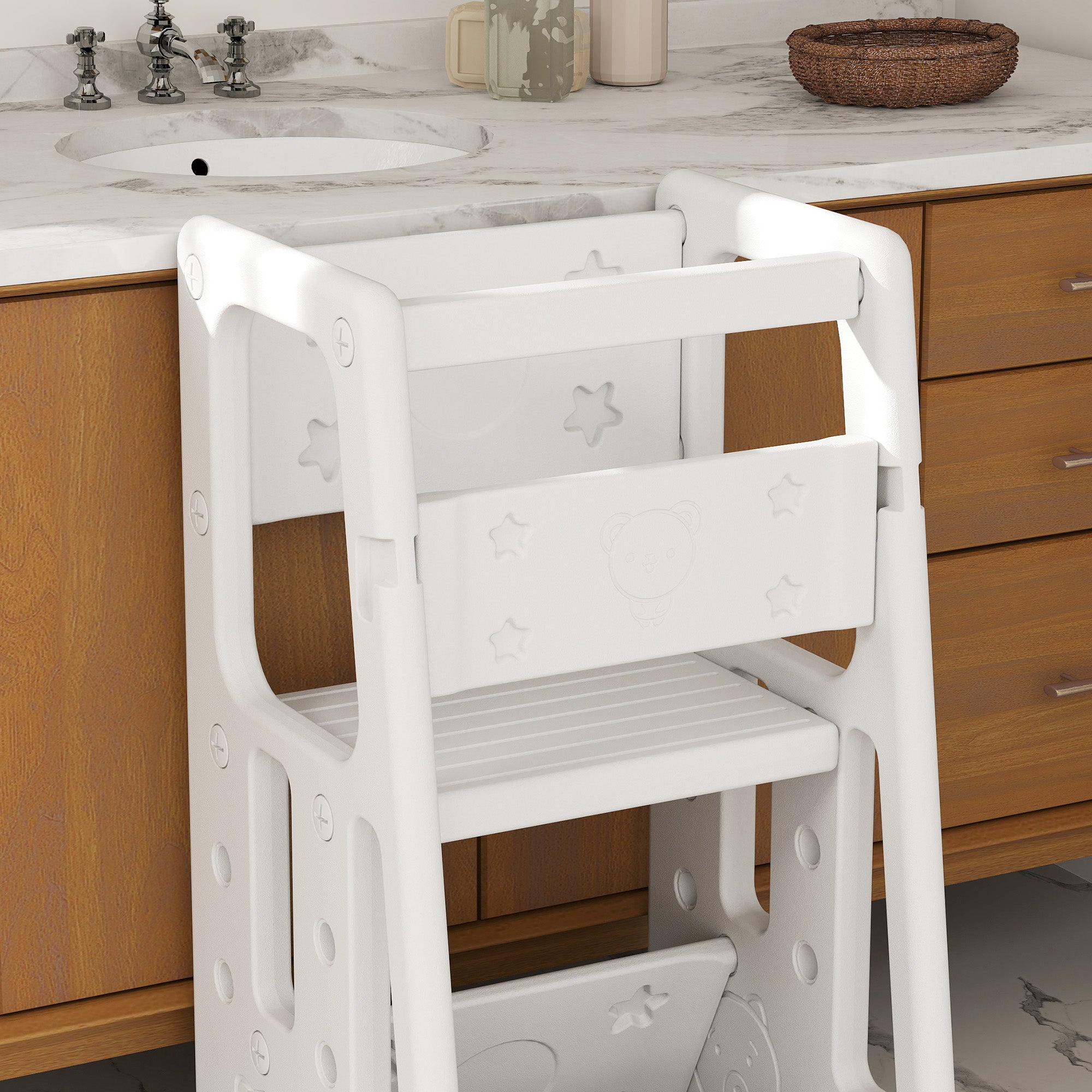 HOMCOM Kids Step Stool, Adjustable Standing Platform, Toddler Kitchen Stool - North Peak Garden Furniture