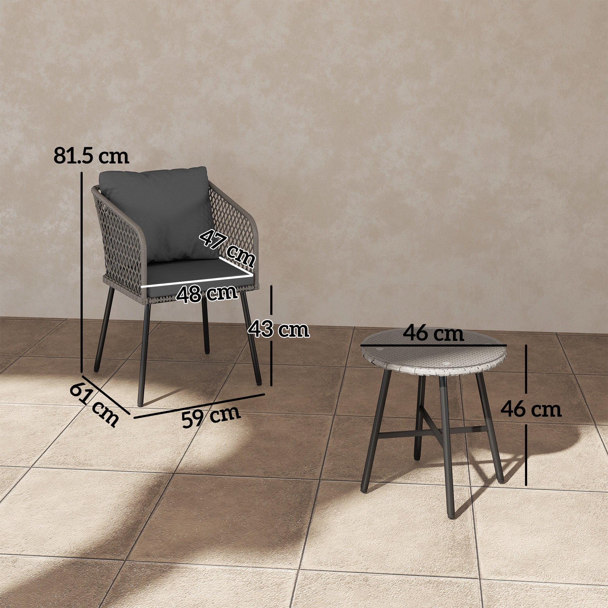 Outsunny Three-Piece Cut-Out Rattan Chair and Table Set - Grey - North Peak Garden Furniture