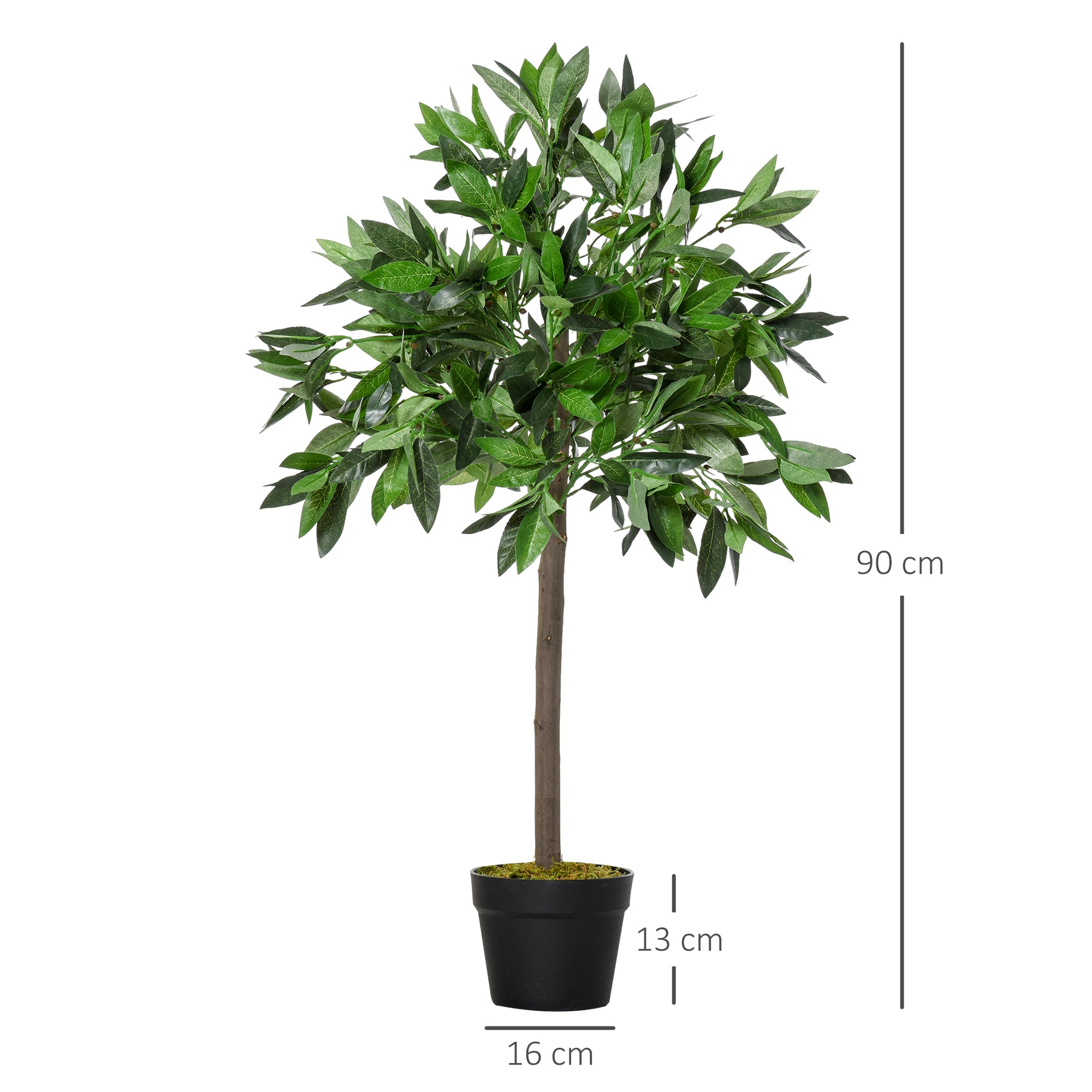 Outsunny Set Of 2 90cm/3FT Artificial Bay Laurel Topiary Trees w/ Pot Fake Indoor Outdoor Greenery Plant Home Office Garden Decor Green - North Peak Garden Furniture