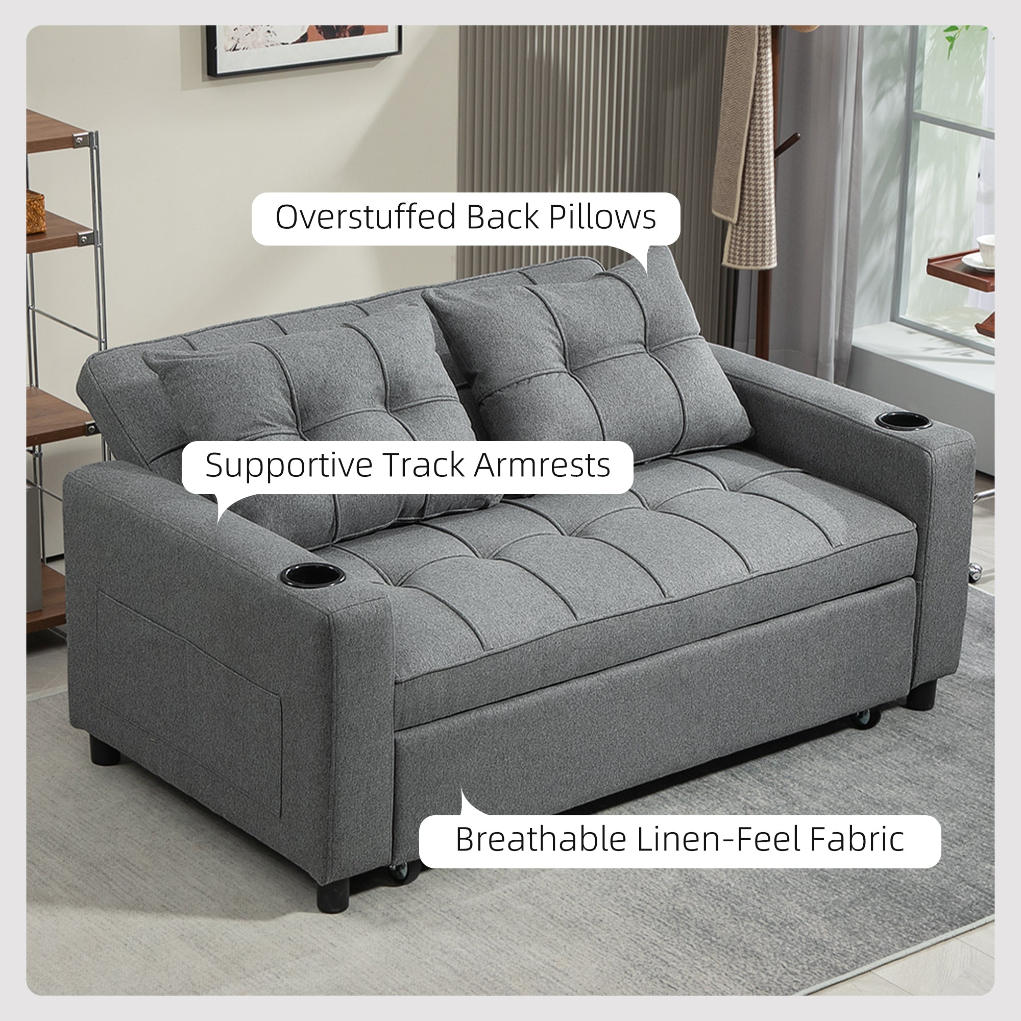 HOMCOM Two-Seater Pull-Out Sofa Bed - Charcoal Grey - North Peak Garden Furniture