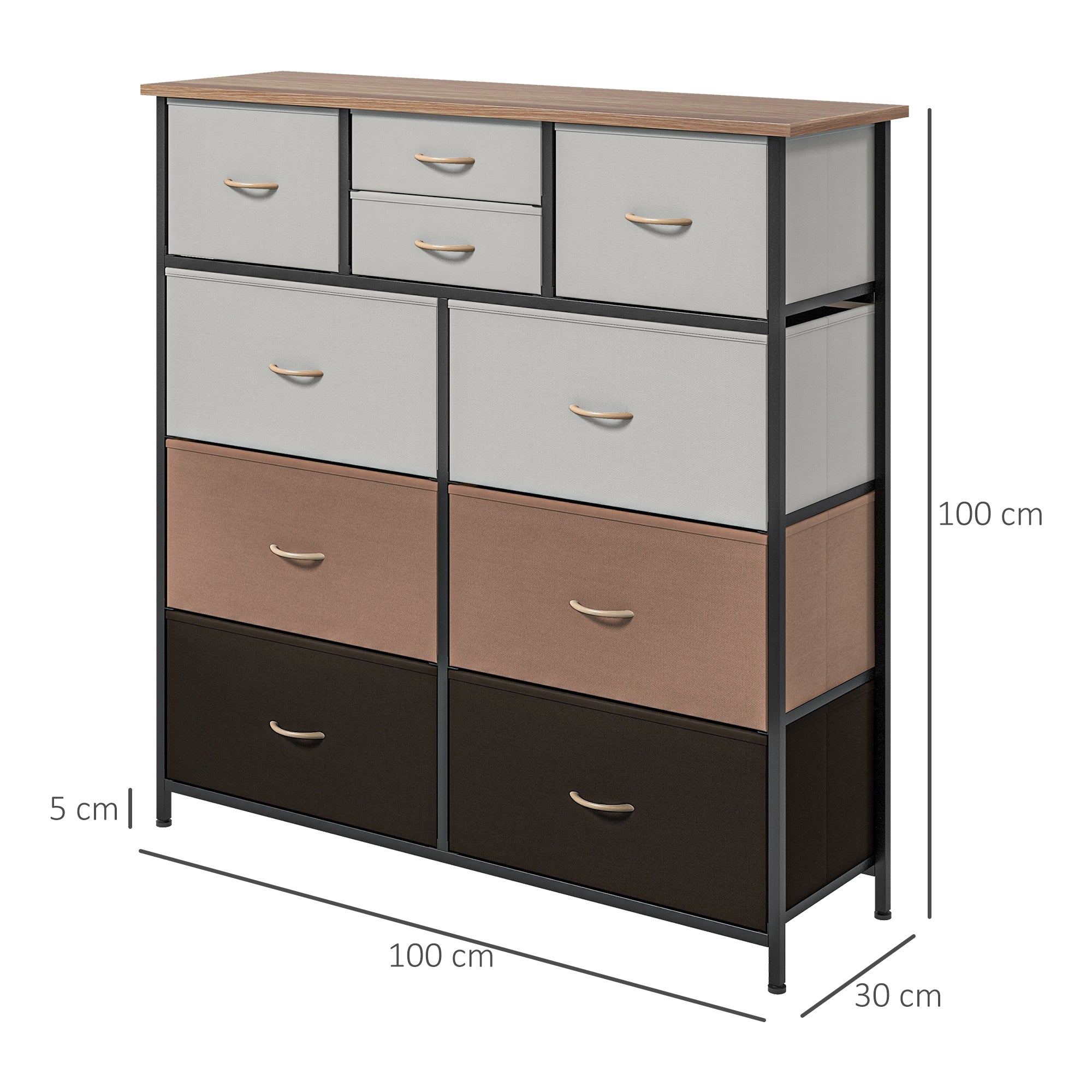 HOMCOM Bedroom Chest of Drawers, 10 Drawer Dresser with Foldable Fabric Drawers and Steel Frame, Multicolour - North Peak Garden Furniture