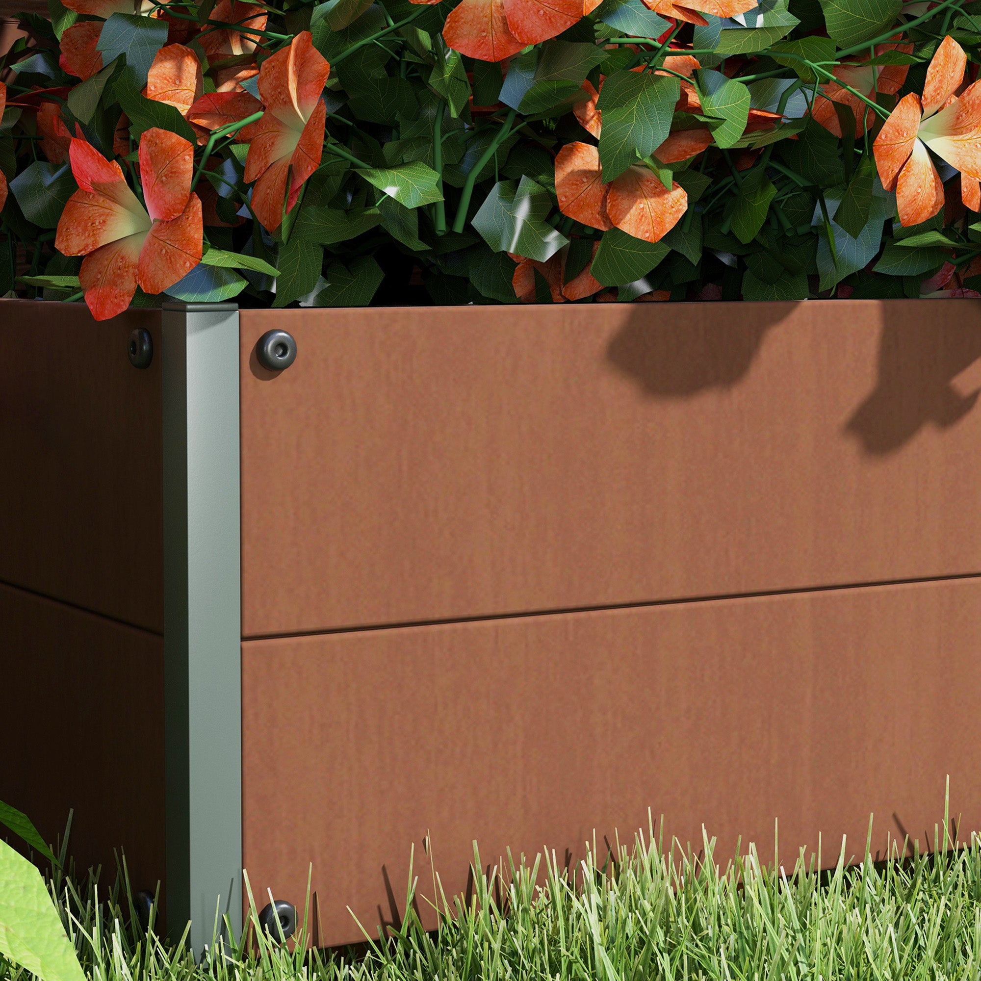 Outsunny Raised Bed for Garden, Planter with Trellis for Climbing Plants, Vines, Planter Box with Drainage Gap, Light Brown - North Peak Garden Furniture