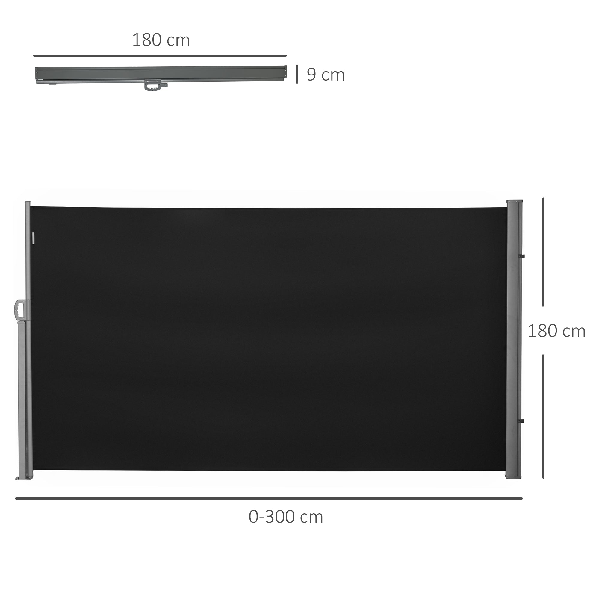 Outsunny Retractable Sun Side Awning Screen Fence Patio Garden Wall Balcony Screening Panel Outdoor Blind Privacy Divider (3x1.8M, Black) - North Peak Garden Furniture