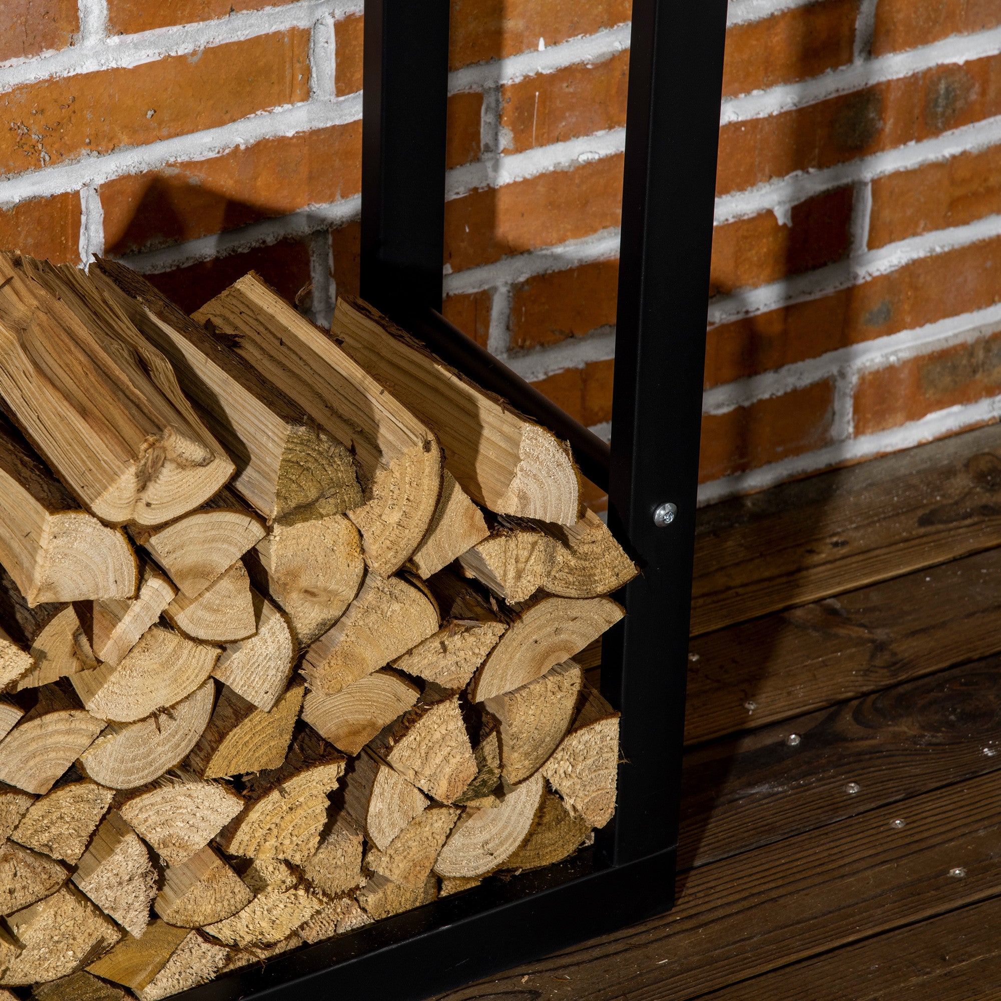 HOMCOM Metal Firewood Log Holder Tall Firewood Rack Indoor Outdoor Fireplace Wood Storage Shelf, Black, 60Wx25Dx150Hcm - North Peak Garden Furniture