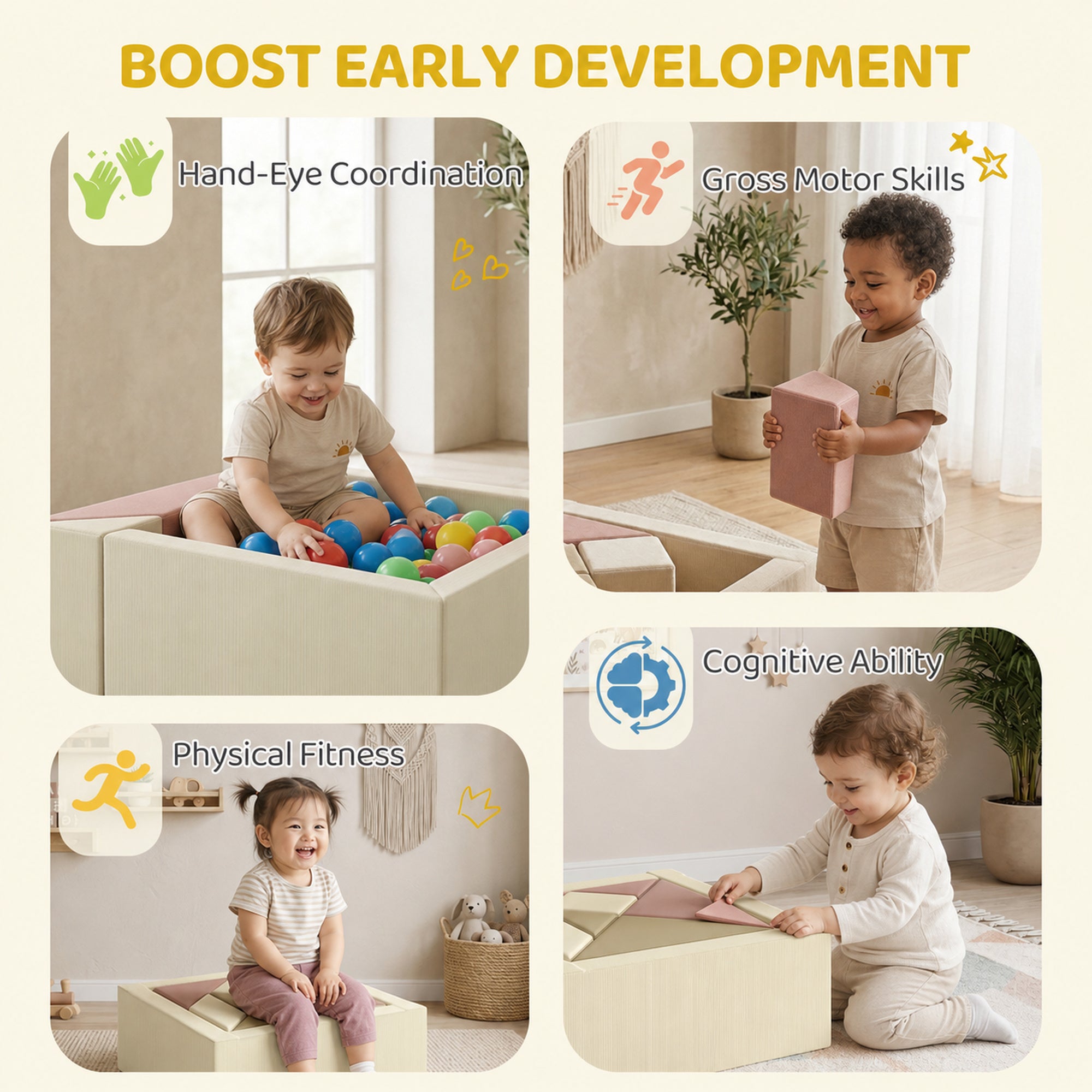 AIYAPLAY Soft Play 9 Piece Foam Climbing Blocks Soft Play Set with Tangram Play, Removable Cover for Kids Room, Ages 3-6 Years