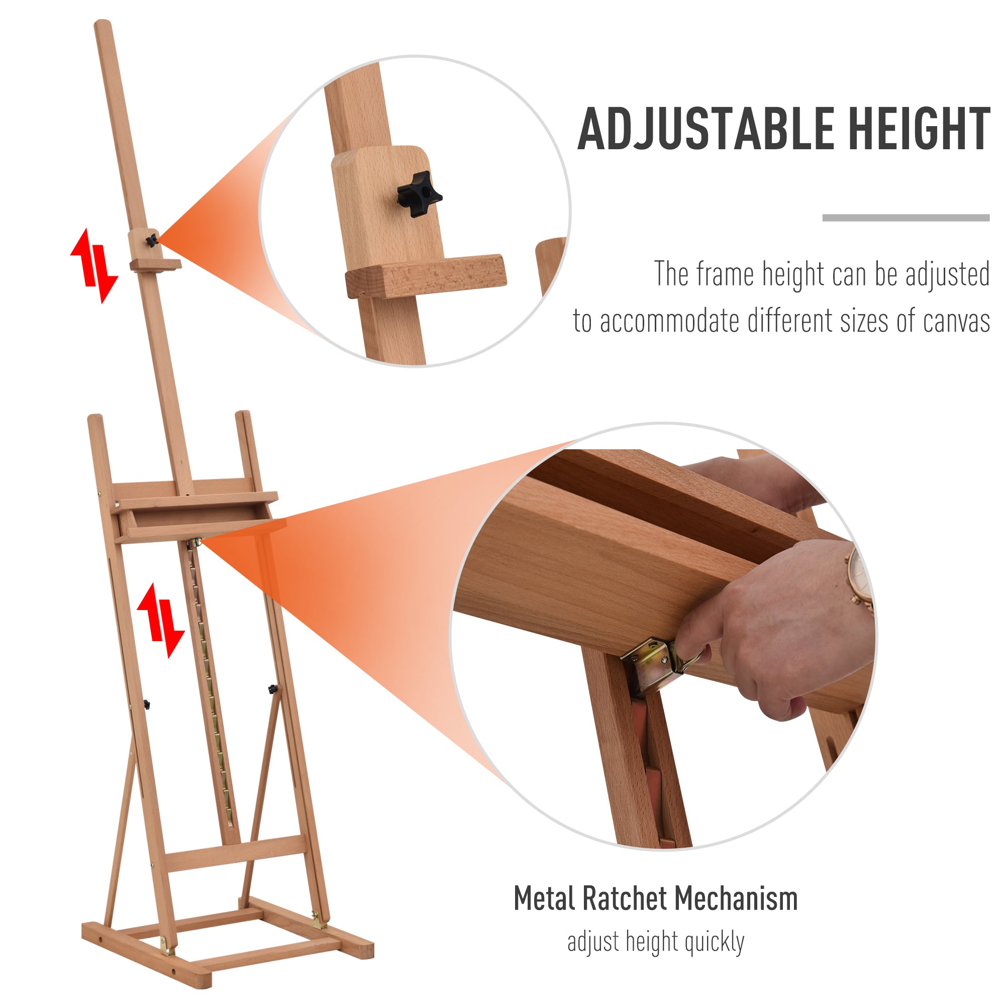Vinsetto Wooden Easel Stand H-Frame Artist Easel with 171-230cm Adjustable Height and 0-80° Working Angles Beech Wood Art Easel for Displaying Painting Wedding Sign Nature Wood Finish - North Peak Garden Furniture