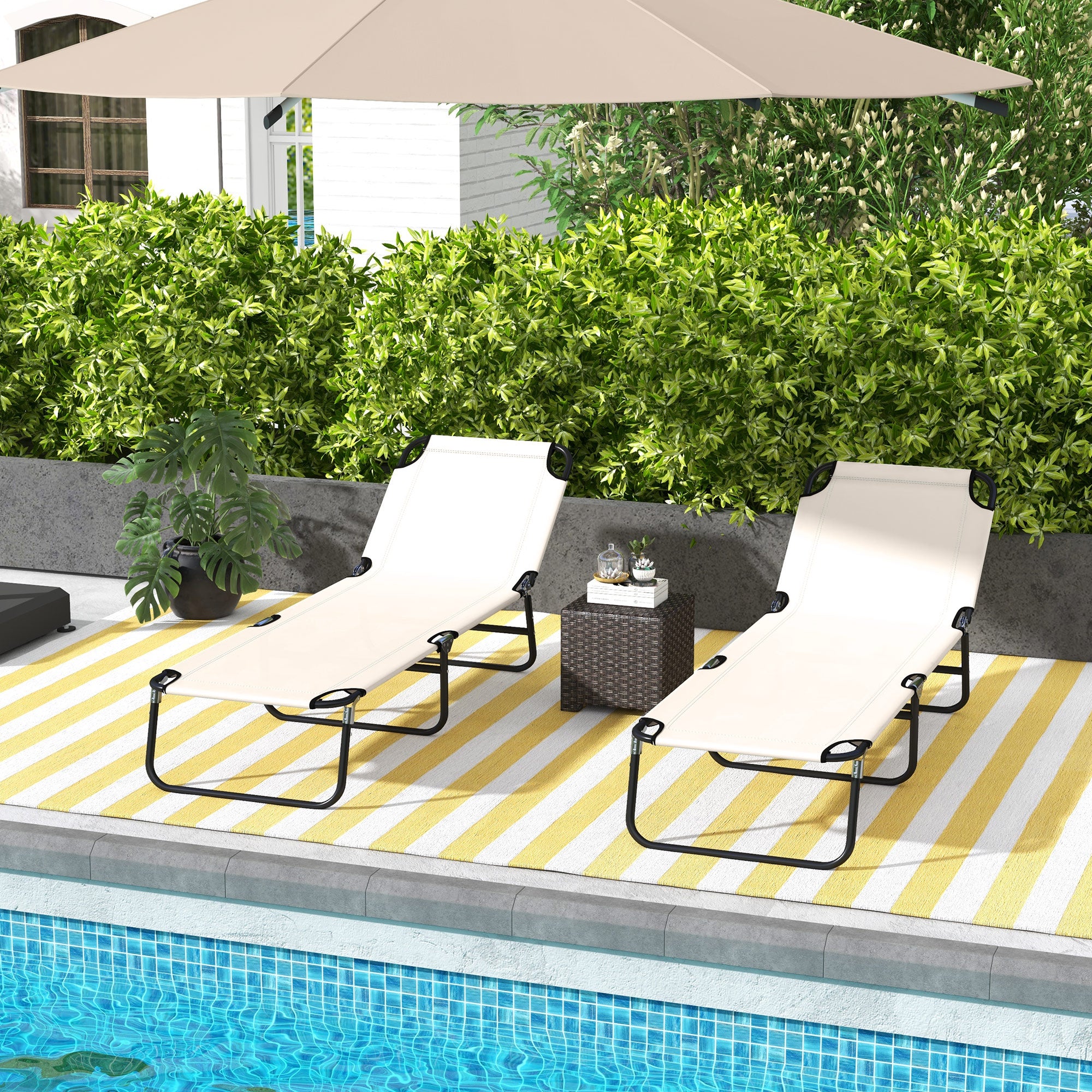 Outsunny Garden Sun Lounger, with Five-Position Back - Cream White - North Peak Garden Furniture
